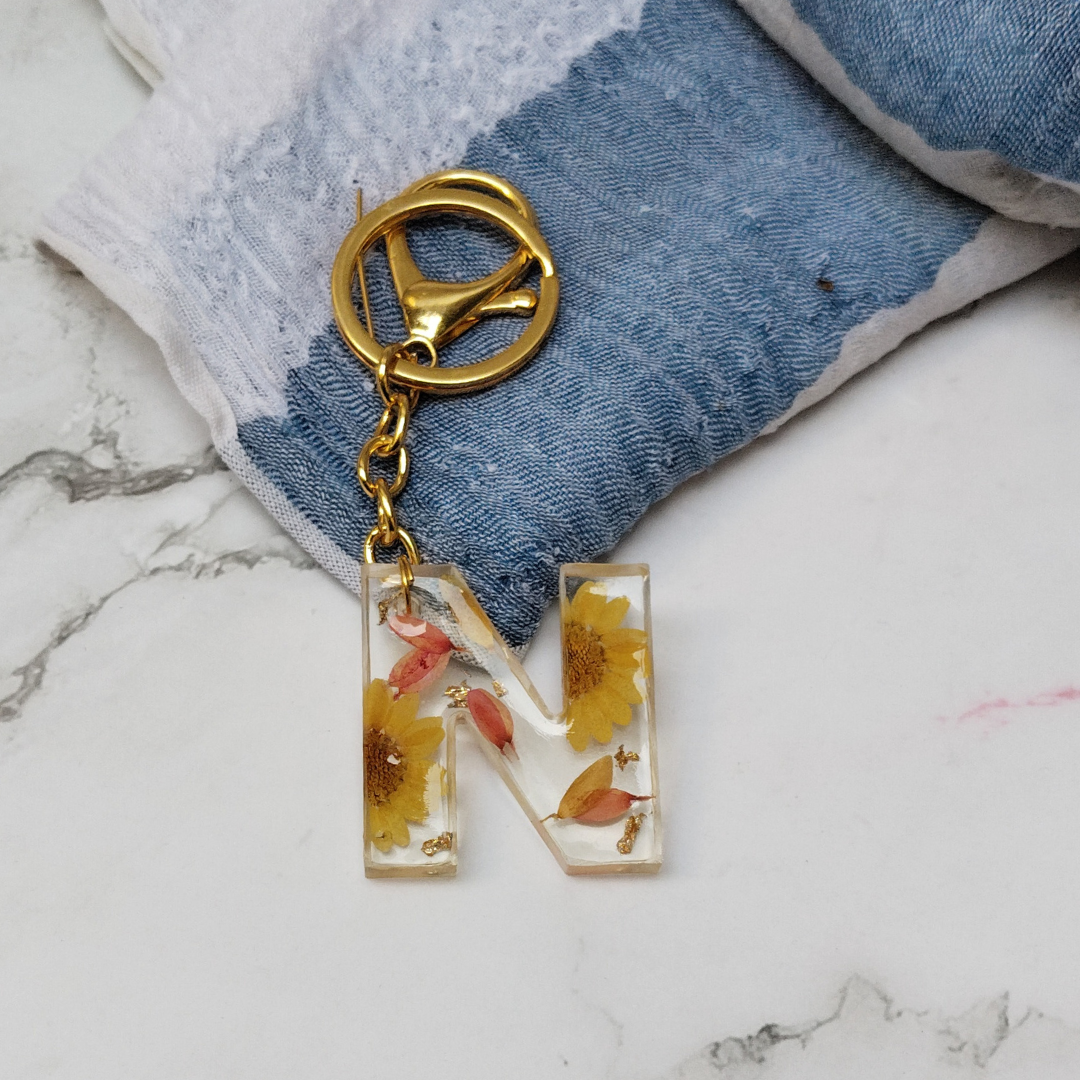Alphabet Keychain – Handmade Red Floral Bag Charm