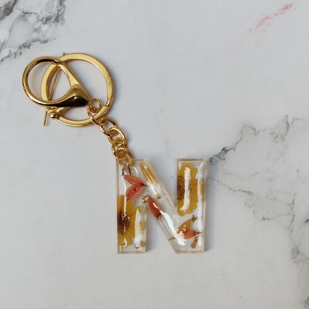 Alphabet Keychain – Handmade Red Floral Bag Charm