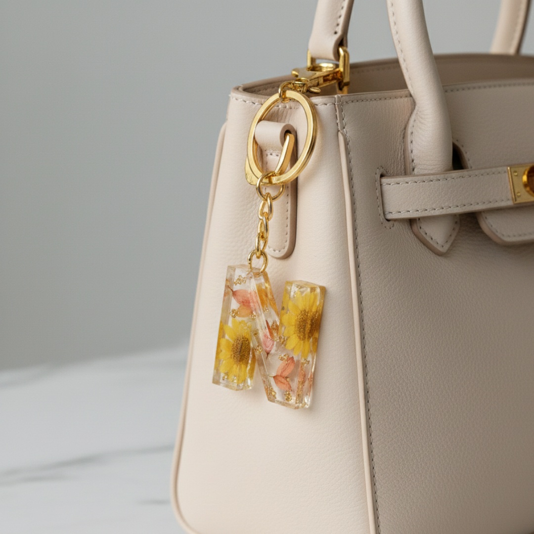 Alphabet Keychain – Handmade Red Floral Bag Charm