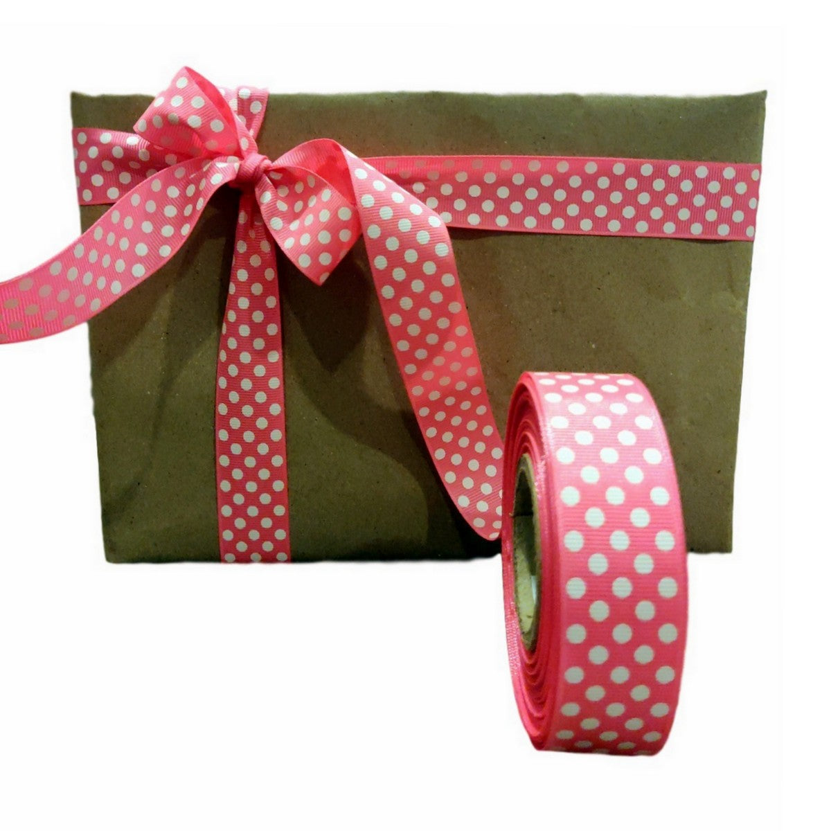 CLASSIC PINK POLKA DOTS  GROSGRAIN RIBBON VALUE PACK ROLL