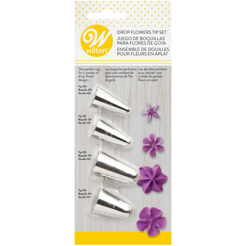 Cake Decorating Tip Set for Drop Flowers, 4-Piece