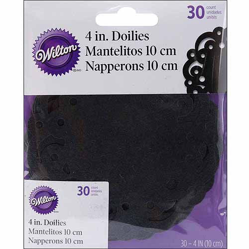 DOILY SWIRL BLACK 4 IN 30CT