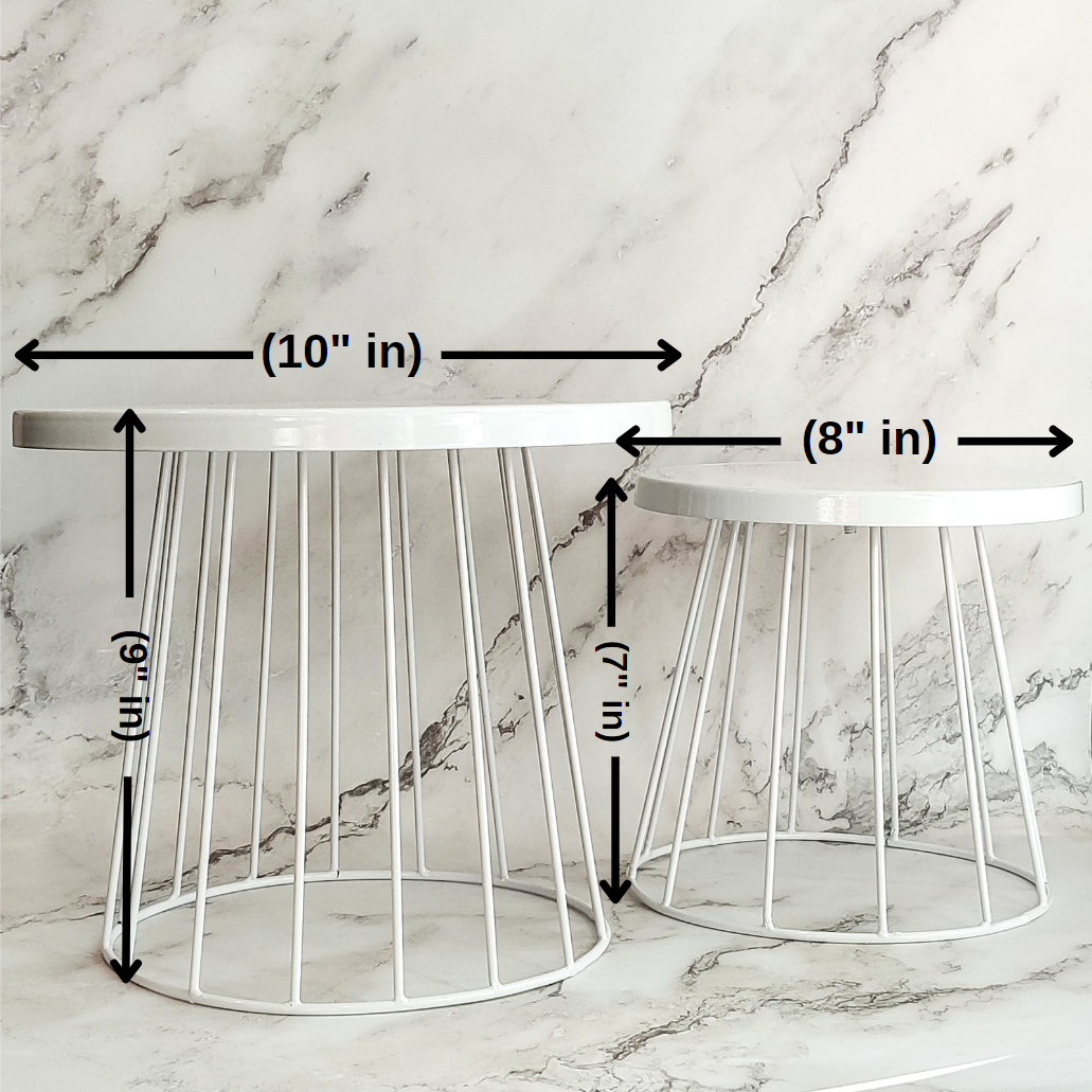 METAL SEAT SKIRT CAKE STAND WHITE SET OF TWO