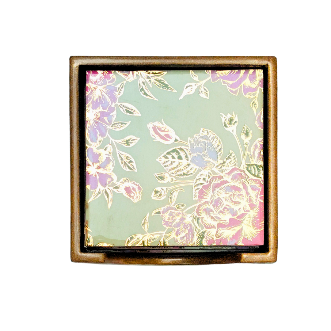 Vintage Floral & Gold-Accent Coaster Set