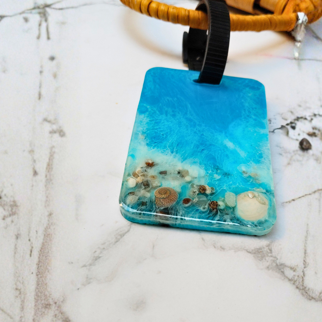 Handcrafted Ocean Blue Resin Bag Tag | Luxury Travel Luggage Tag