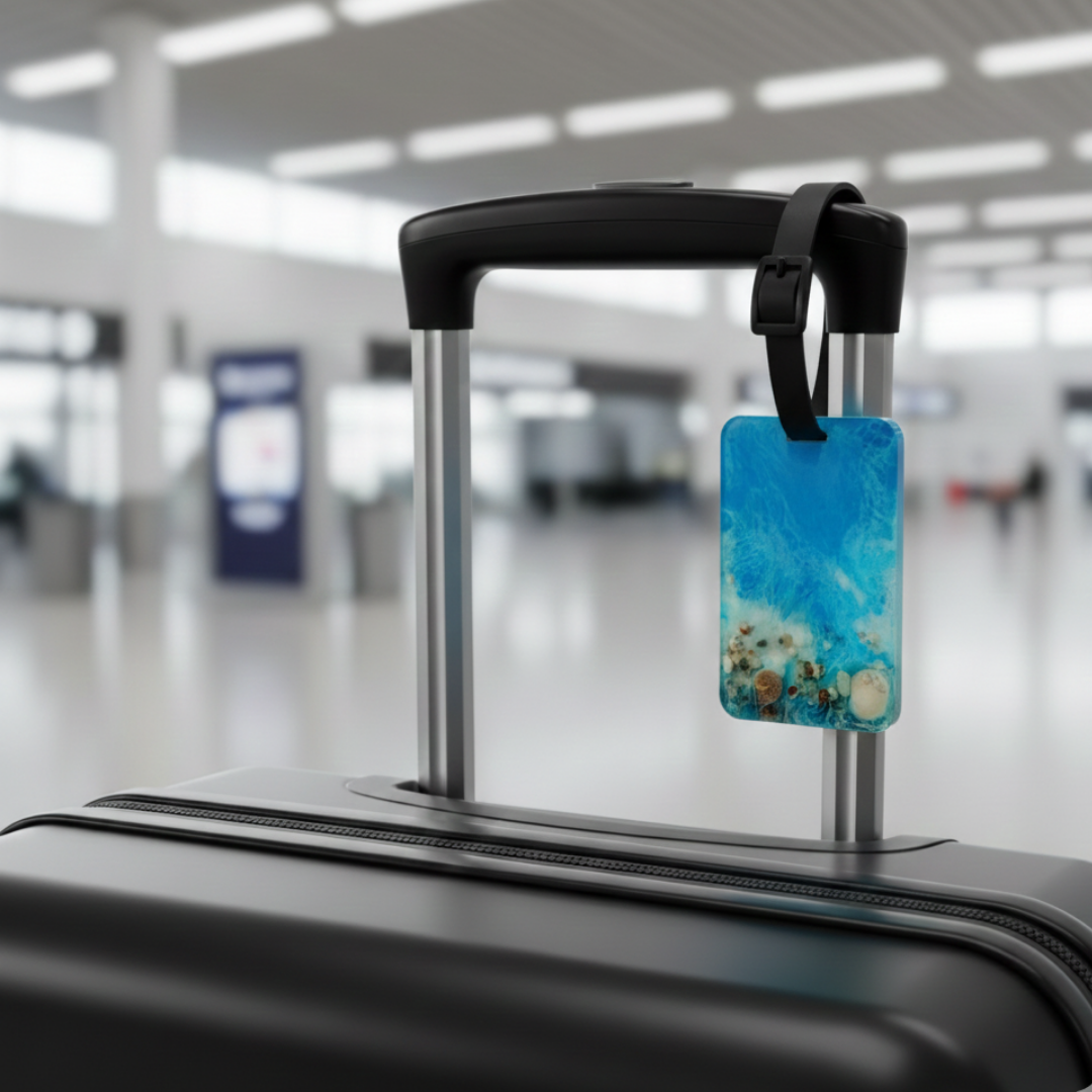Handcrafted Ocean Blue Resin Bag Tag | Luxury Travel Luggage Tag