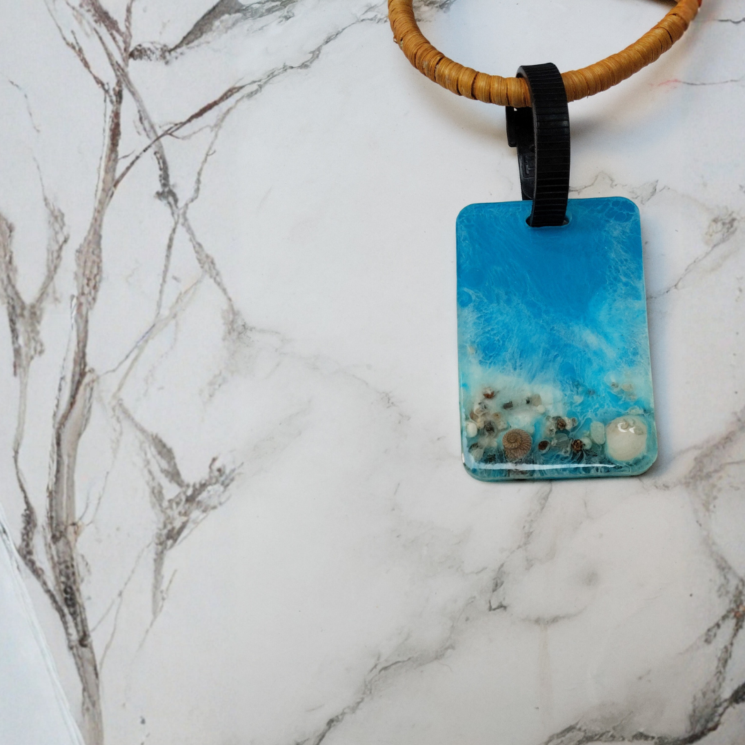 Handcrafted Ocean Blue Resin Bag Tag | Luxury Travel Luggage Tag