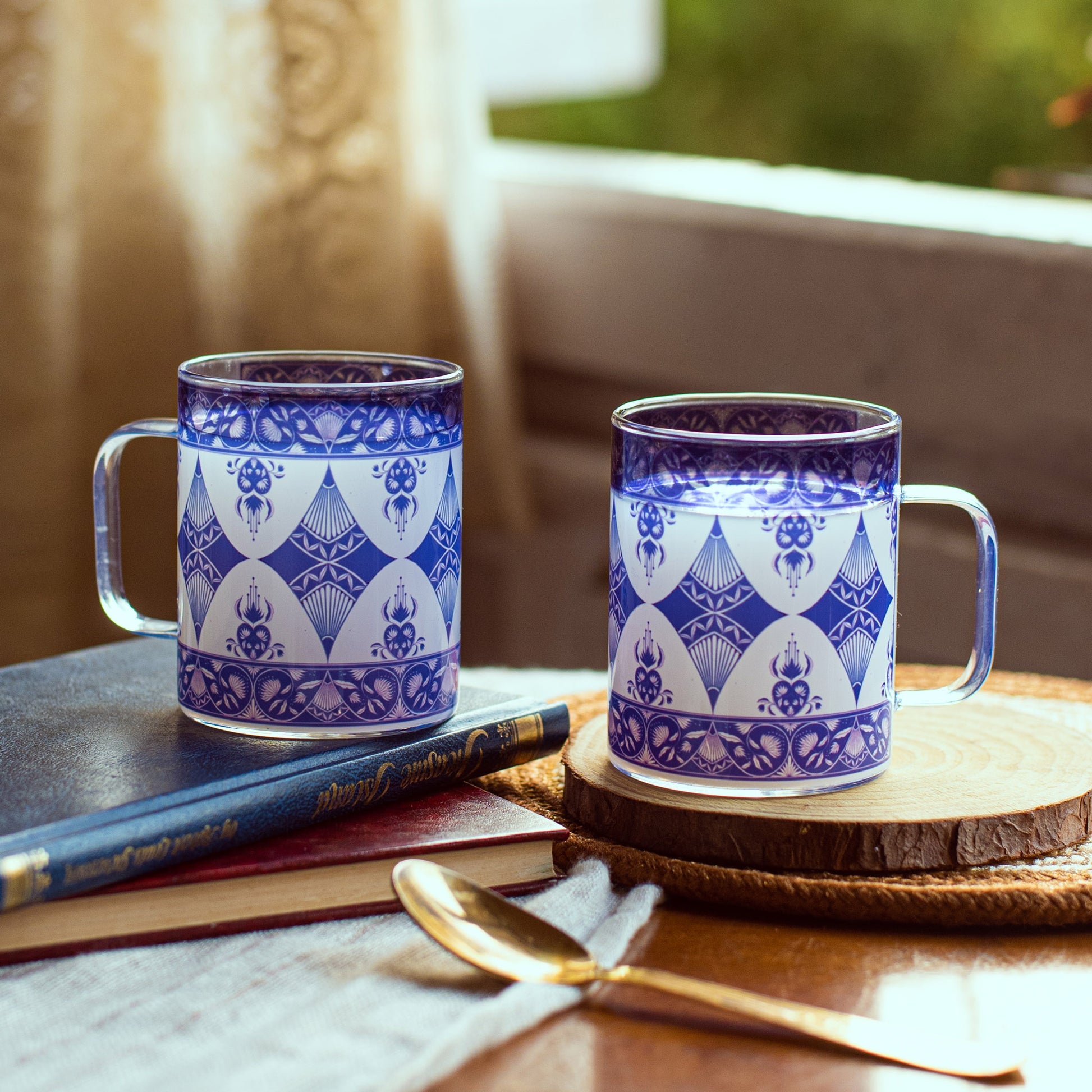 Indigo Print Round Cup Set of 2