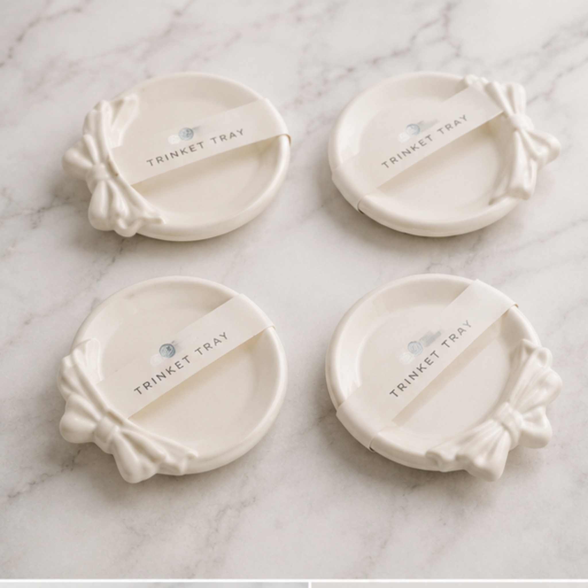 Set of 4 Bow Trinket Trays | Elegant Jewelry Dish | Decorative Ring Holder | Vanity Organizer | Minimalist Home Decor