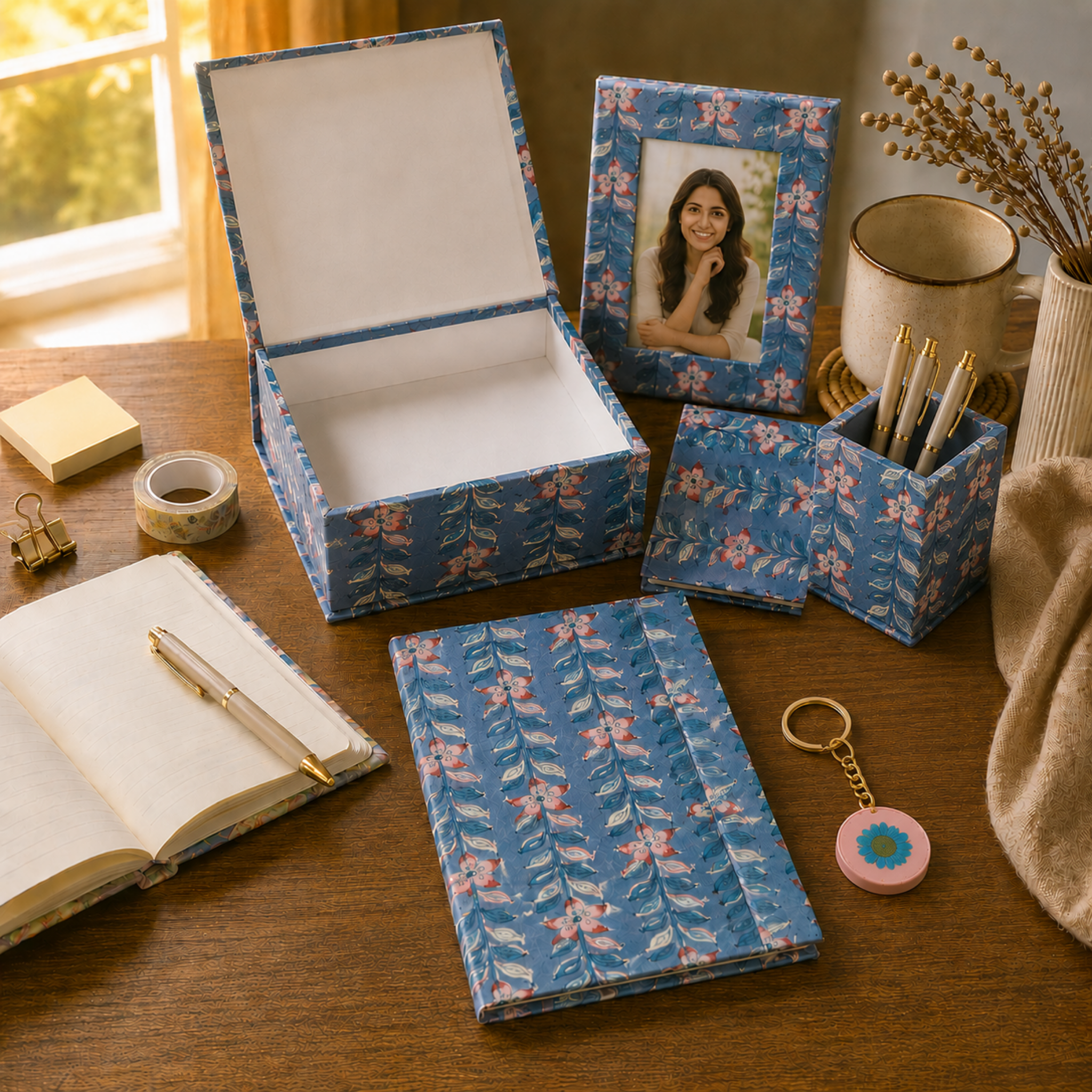 The Aesthetic Desk Essentials 5-Piece Workspace Gift Set – Serene Blue Vine