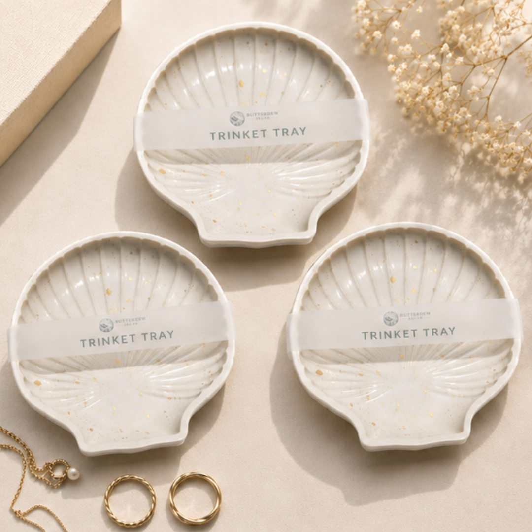 Set of 3 Seashell Trinket Trays | Handmade Decorative Jewelry Holder | Coastal Style Ring Dish