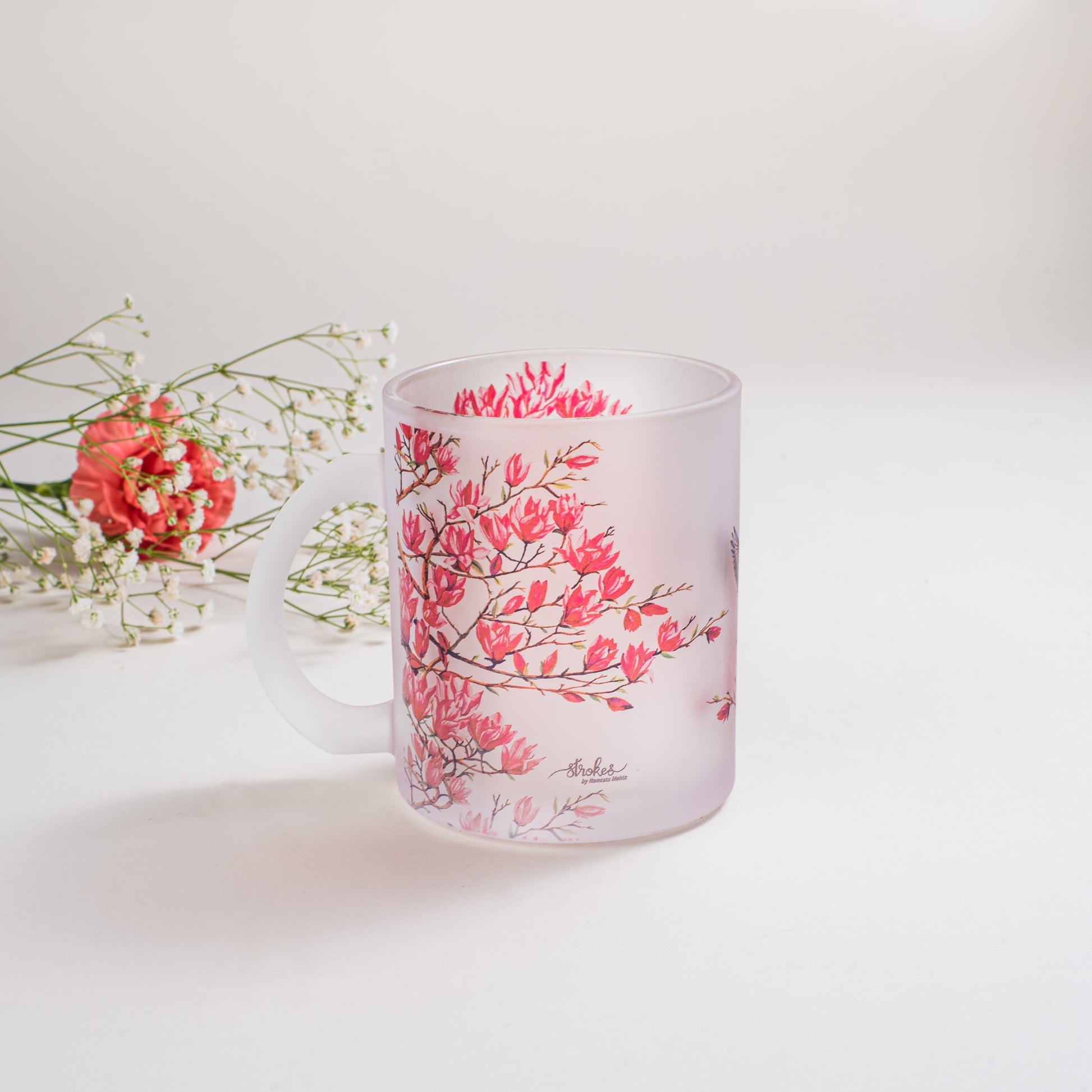 Pink Magnolias Frosted Glass Mug