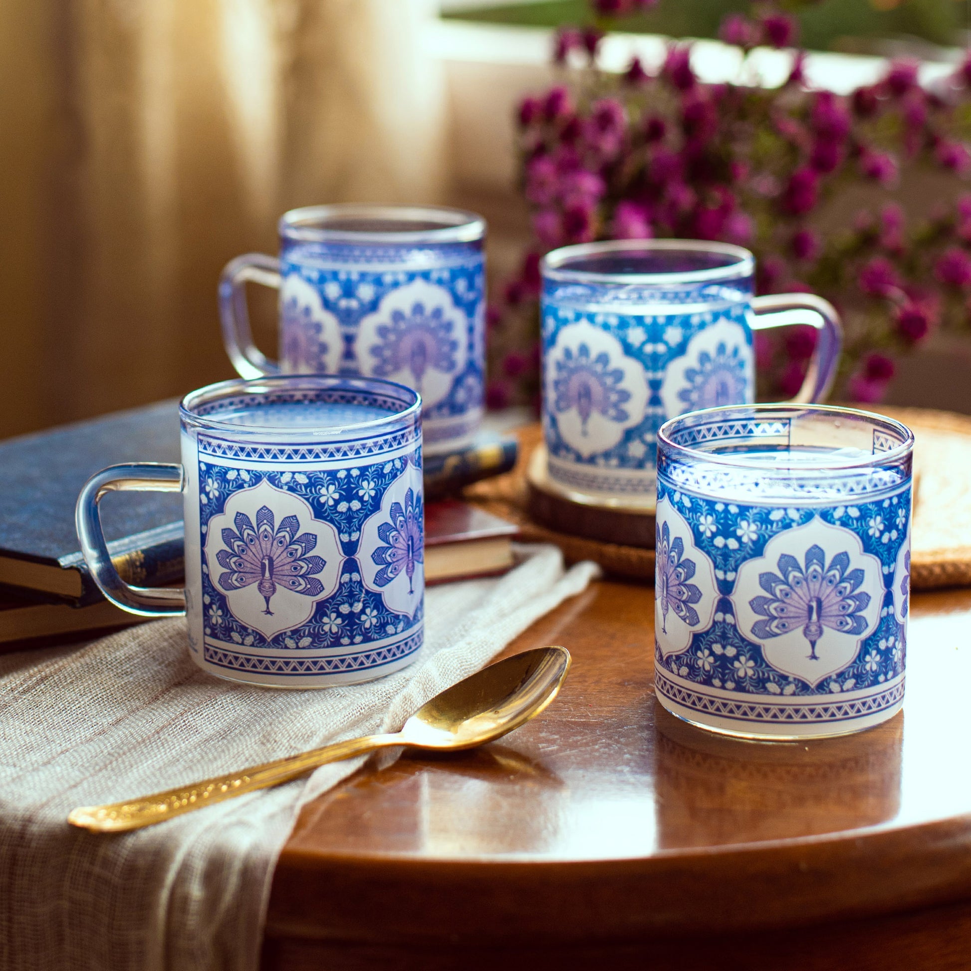 Precious Peacock Cups Set of 4