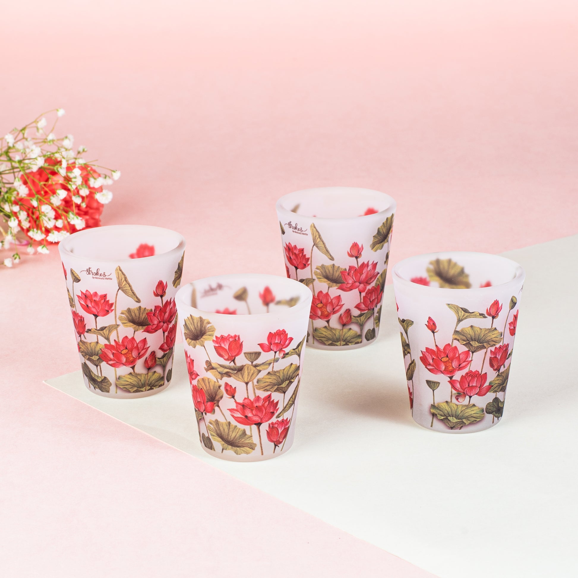 Lotus Field Frosted Shot Glasses Set of 4