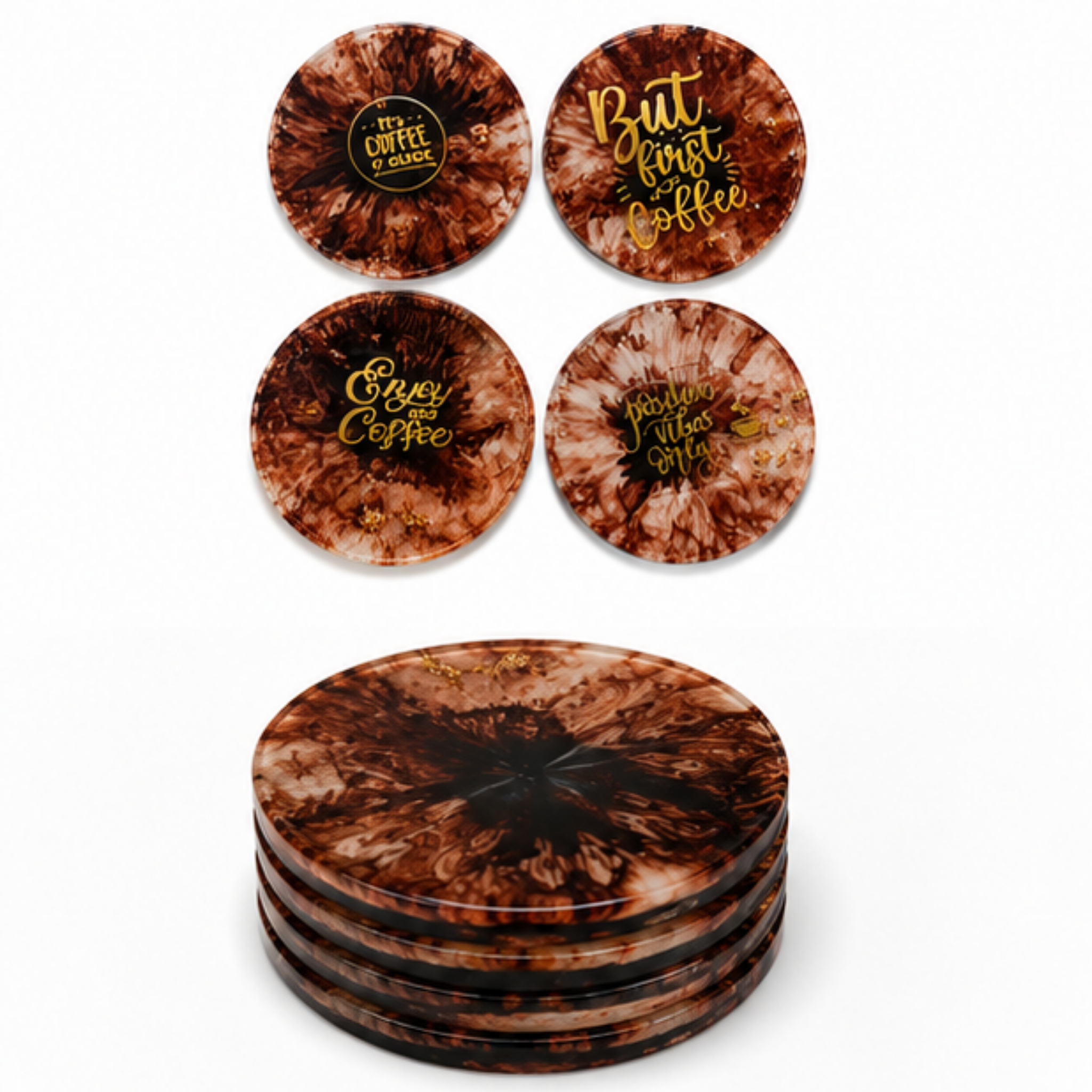 Coffee-Themed Handmade Resin Coaster Set of 4 | Coffee Lover Gift | Table Protection & Home Décor