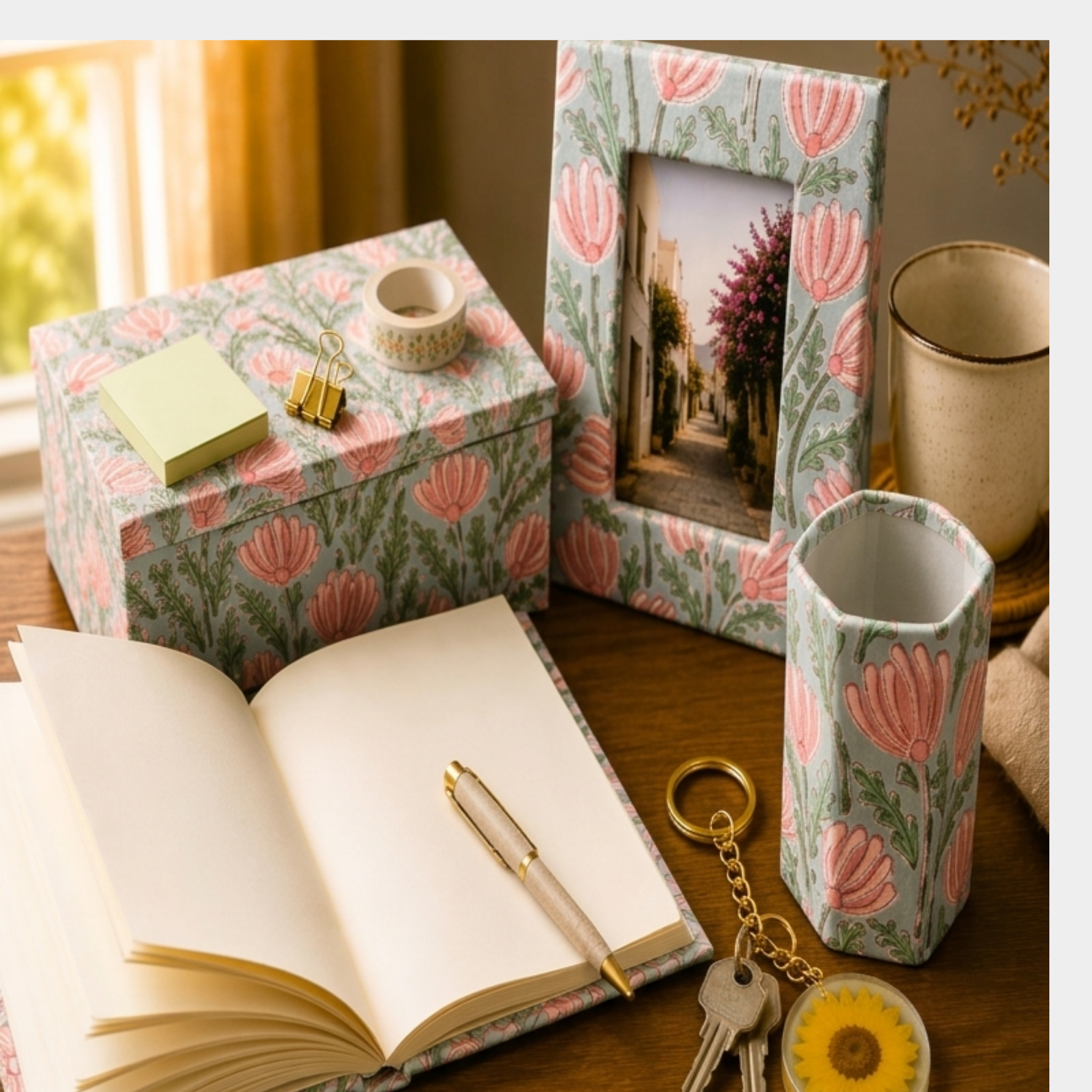 Handcrafted Indigo Botanical Desk Essentials 5-Piece Workspace Gift Set – Serene Blue Vine (Copy)
