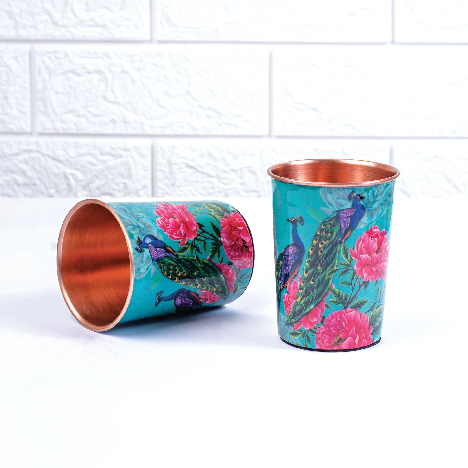 Royal Peacock Copper Tumbler Set of 2