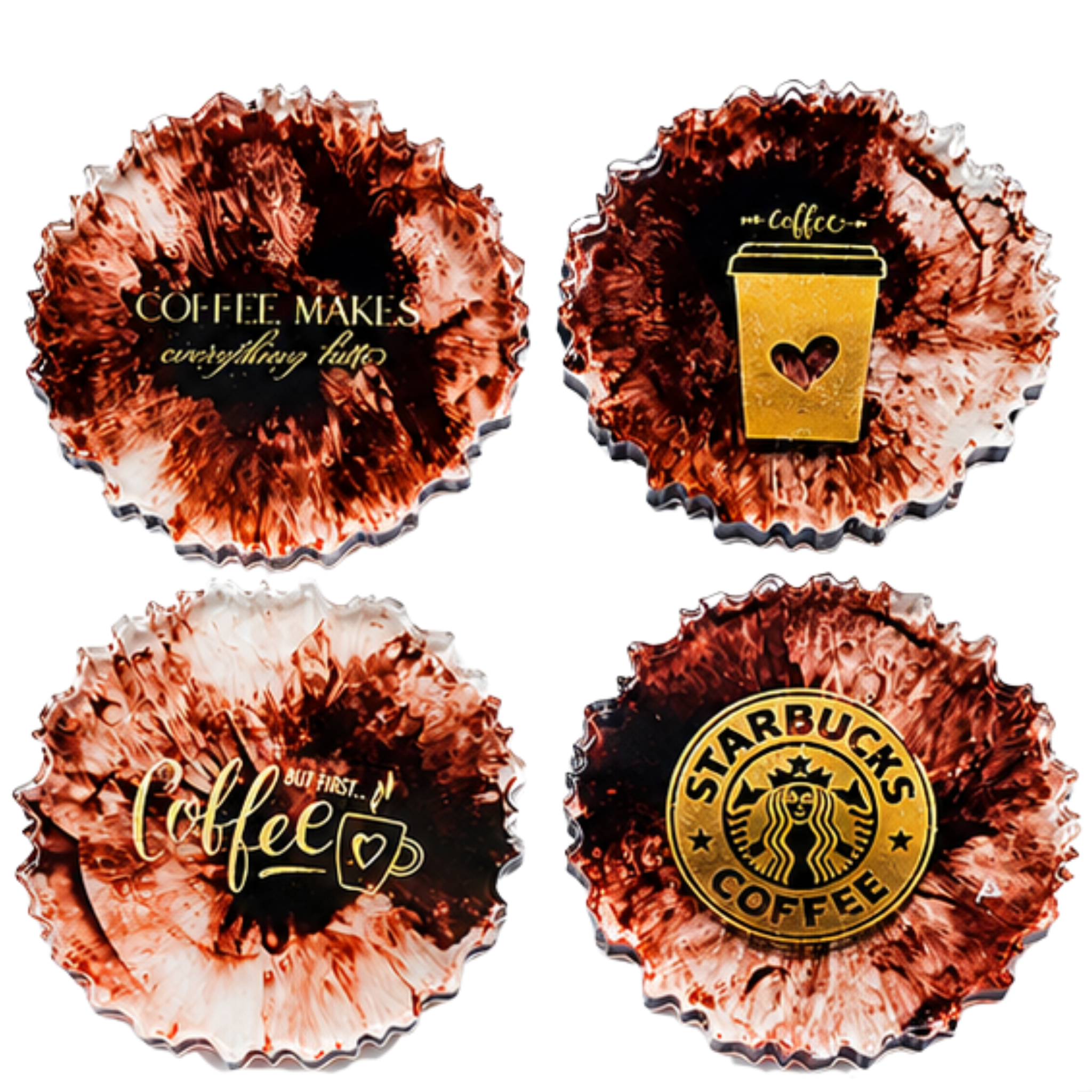 Handmade Resin Coffee-Themed Coaster Set of 4 | Coffee Lover Gift | Table Protection Coasters for Home, Office & Café