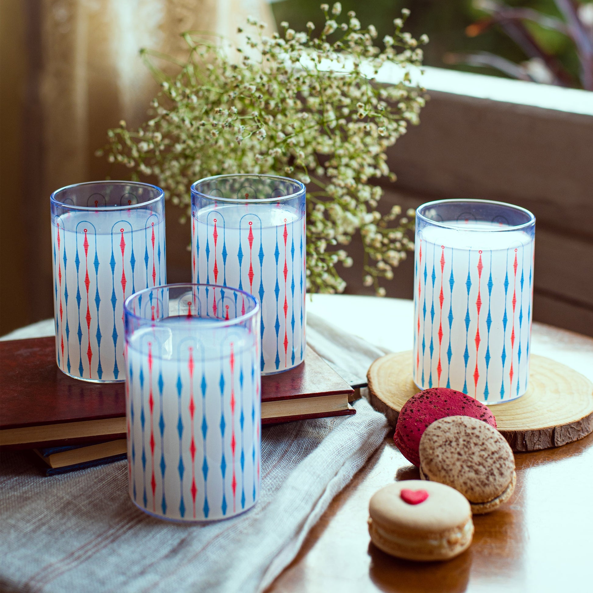 Ikhat Print Glass Tumbler Set of 4