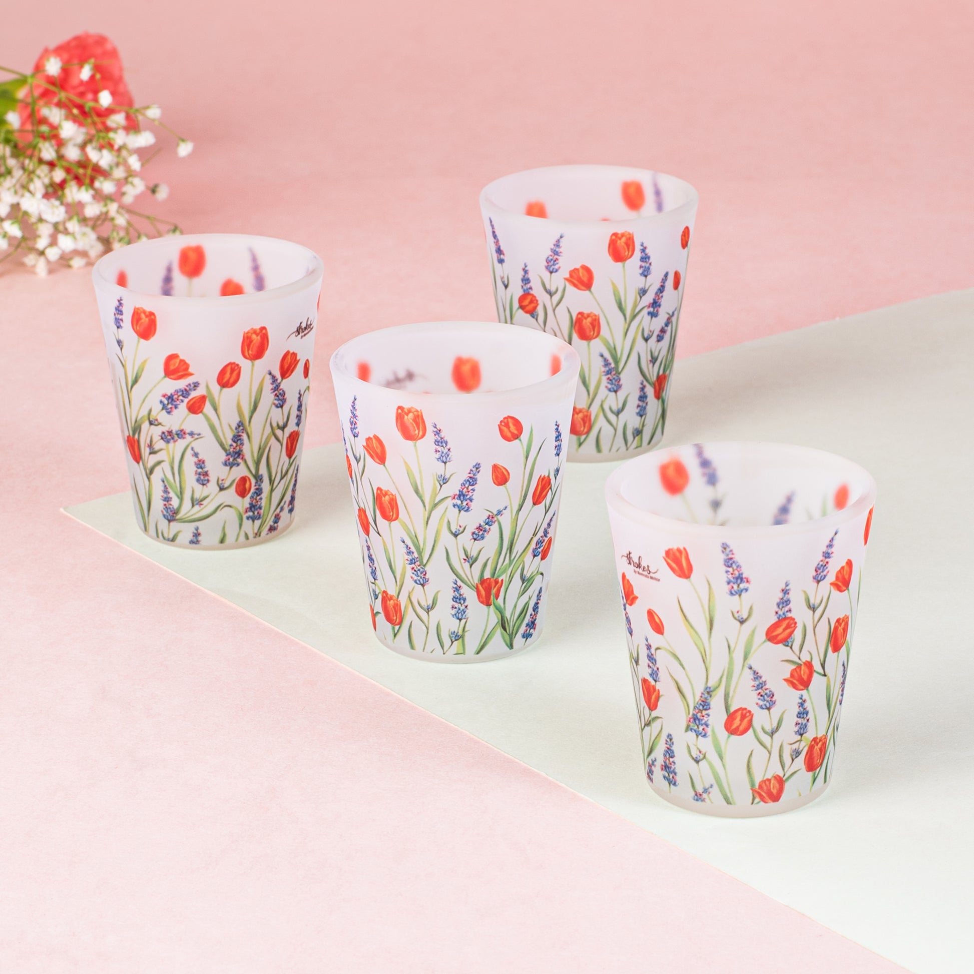 Tulip And Lavender Frosted Shot Glasses Set of 4