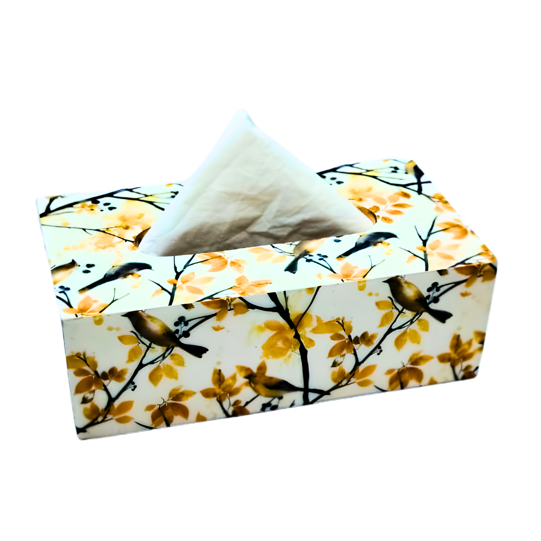 Golden Autumn Birds Tissue Box Cover