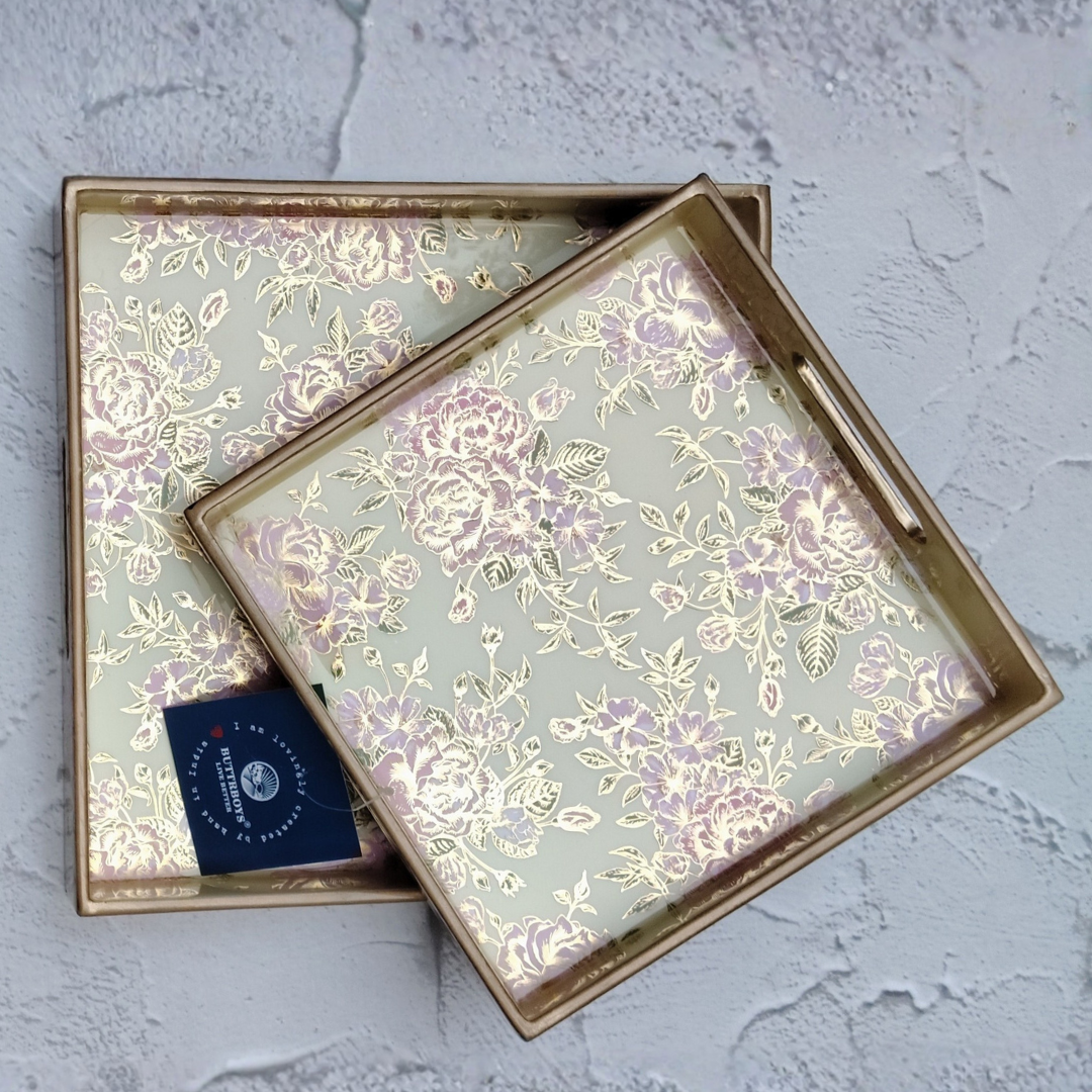 Luxury Gilded Floral Nested Trays – Set of 2 (Cream & Gold)