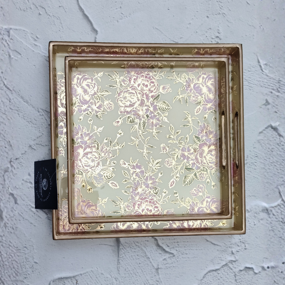 Luxury Gilded Floral Nested Trays – Set of 2 (Cream & Gold)