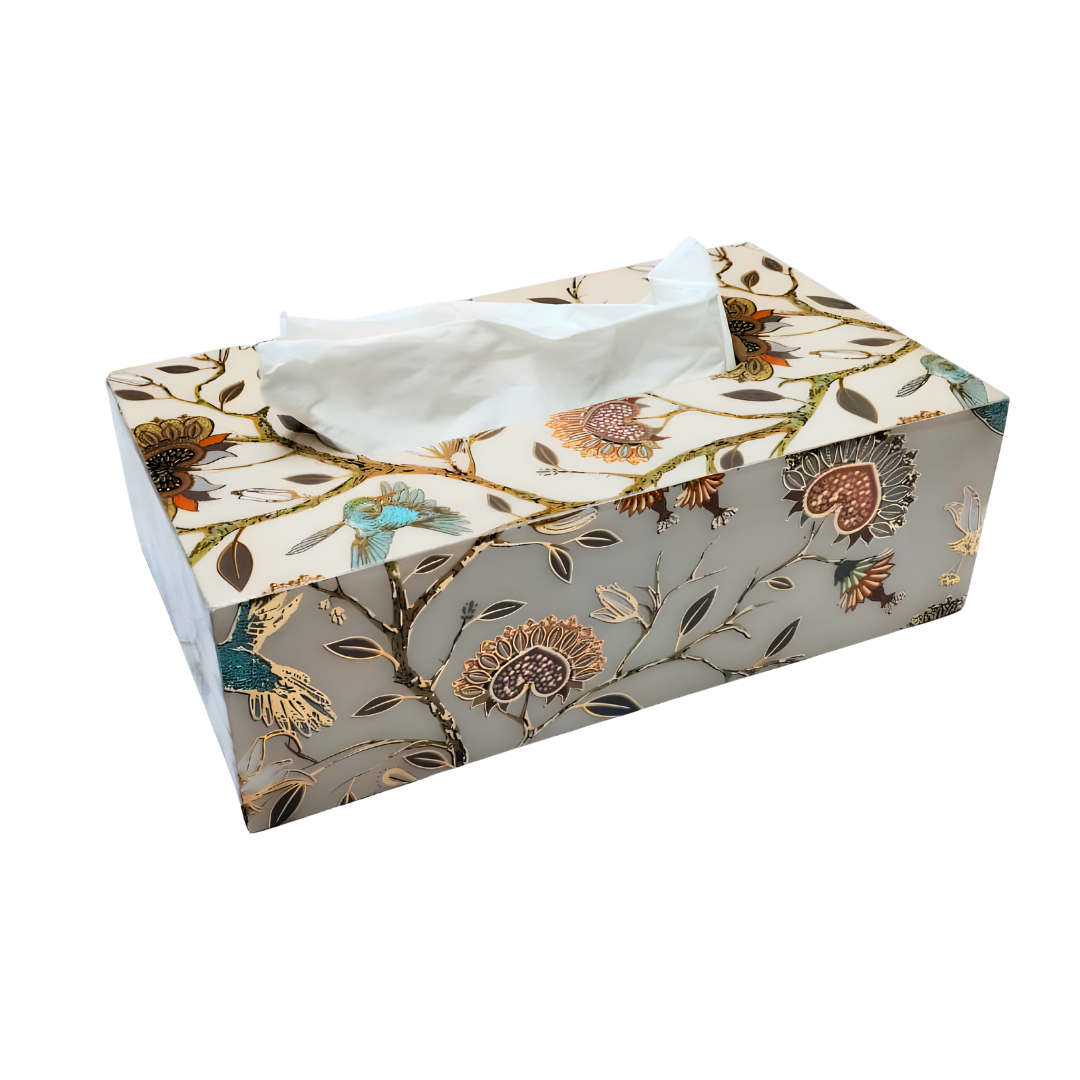 Luxury Floral & Hummingbird Tissue Box Cover