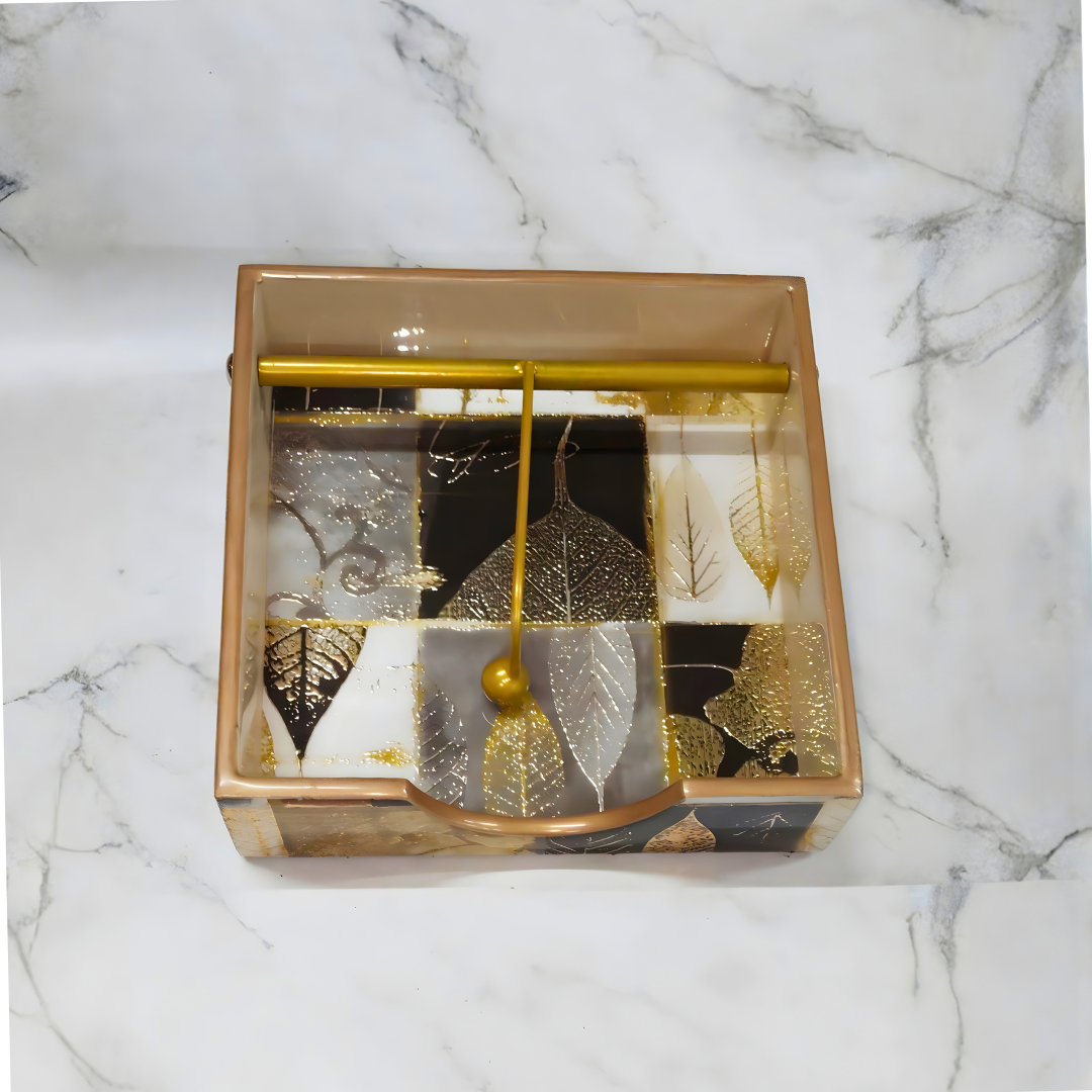 Decorative Resin Napkin Holder with Gold Leaf Accents