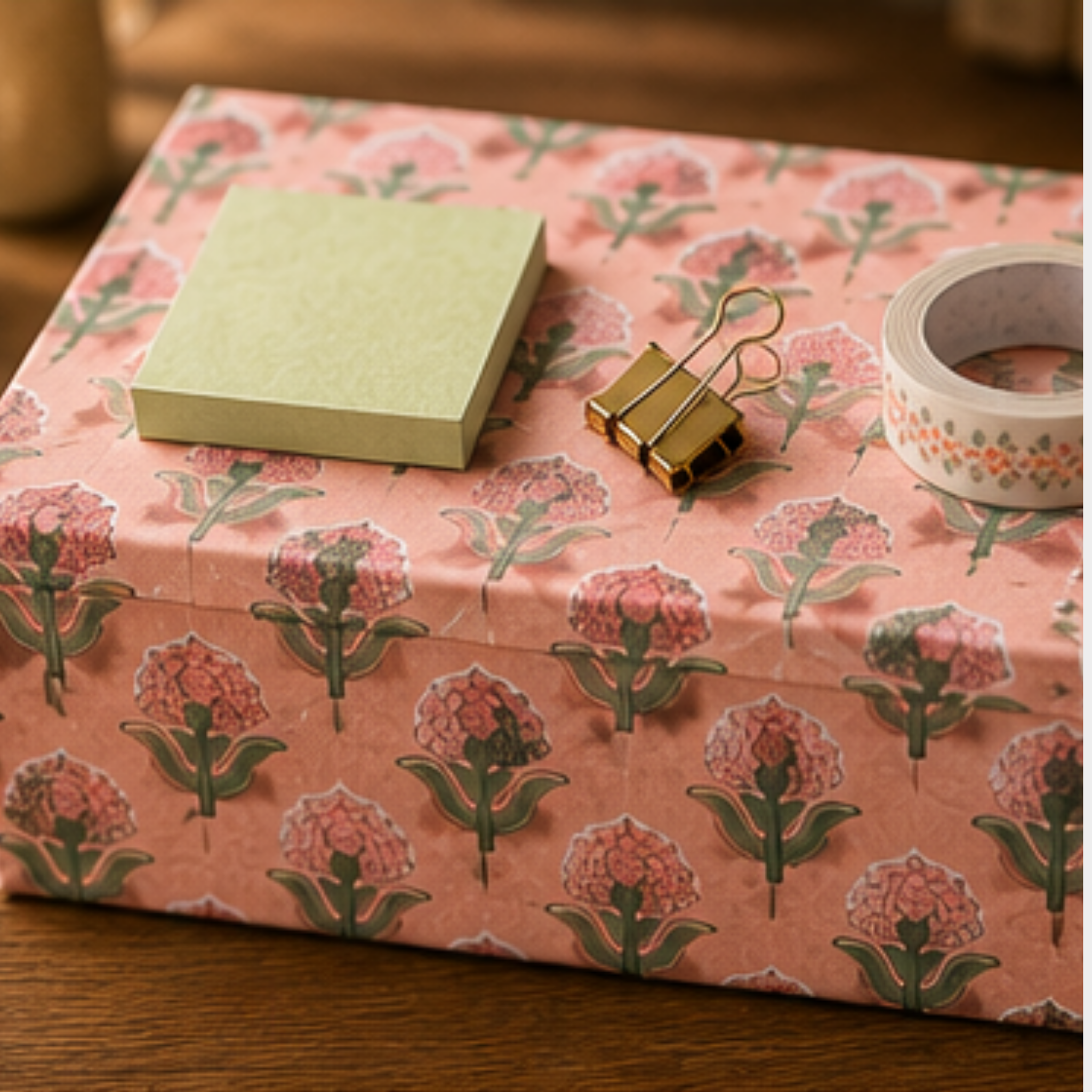 Handmade Floral Desk Essentials Gift Set | Storage Box, Notebook, Photo Frame, Pen Holder & Keychain | Desk Organizer Gift Set