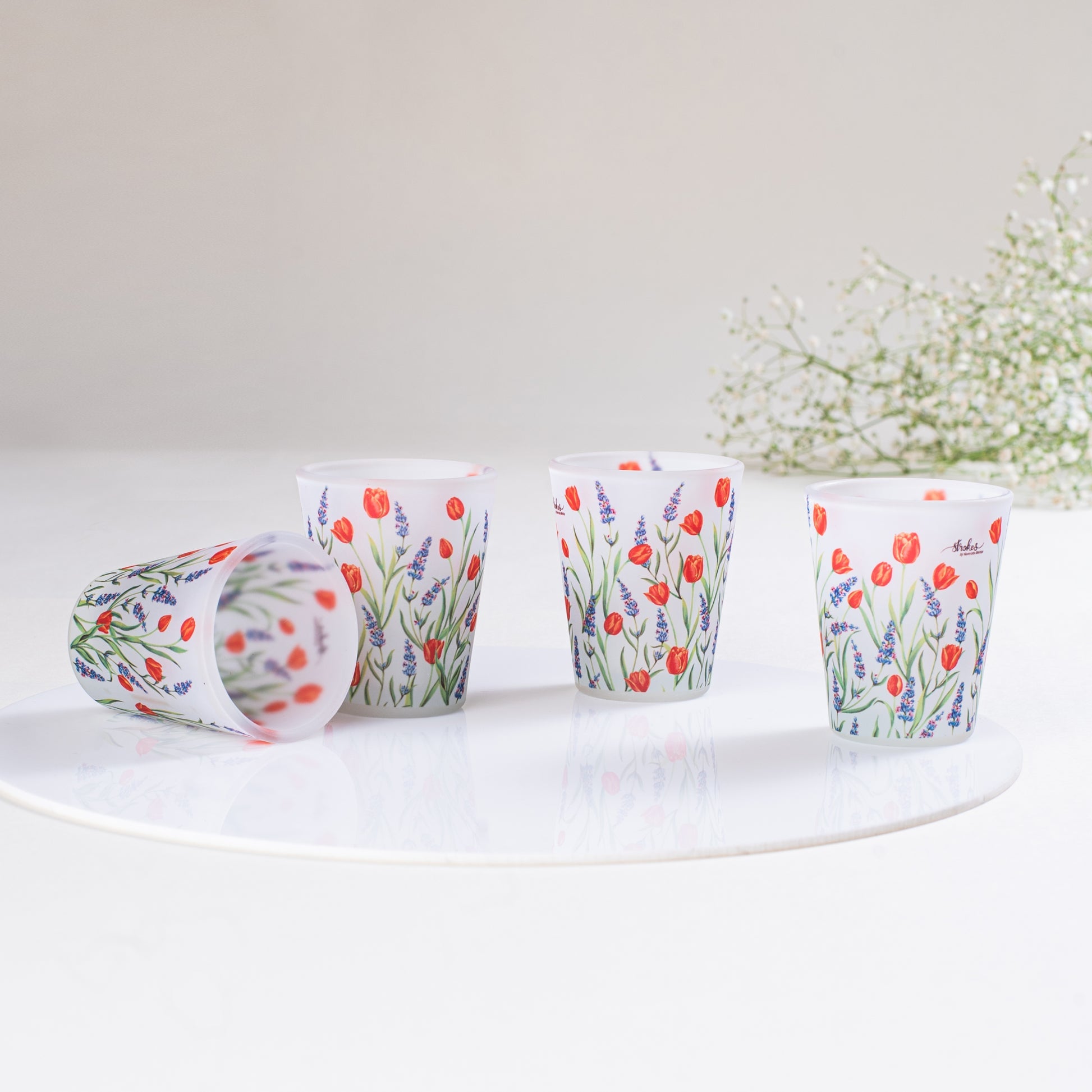 Tulip And Lavender Frosted Shot Glasses Set of 4