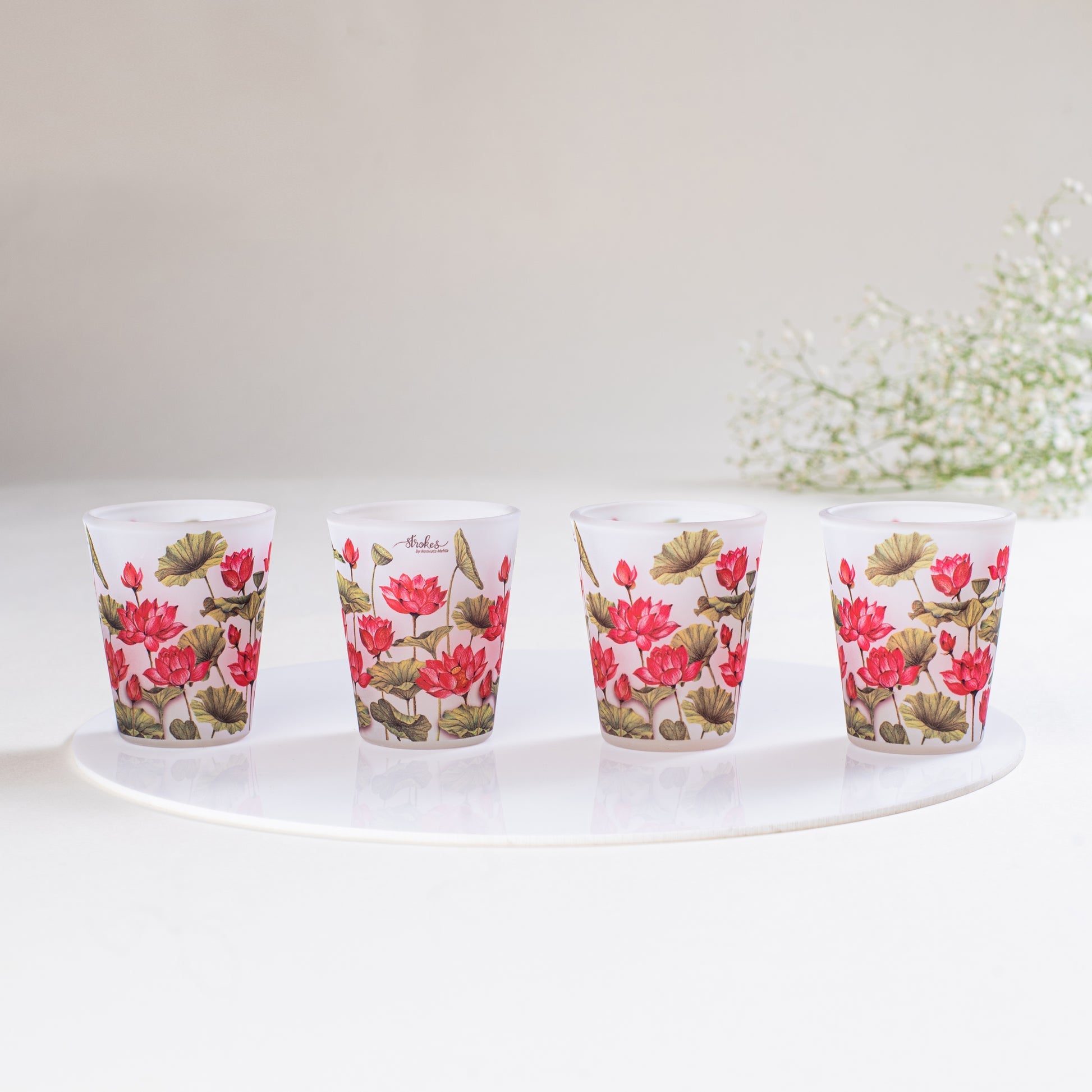 Lotus Field Frosted Shot Glasses Set of 4