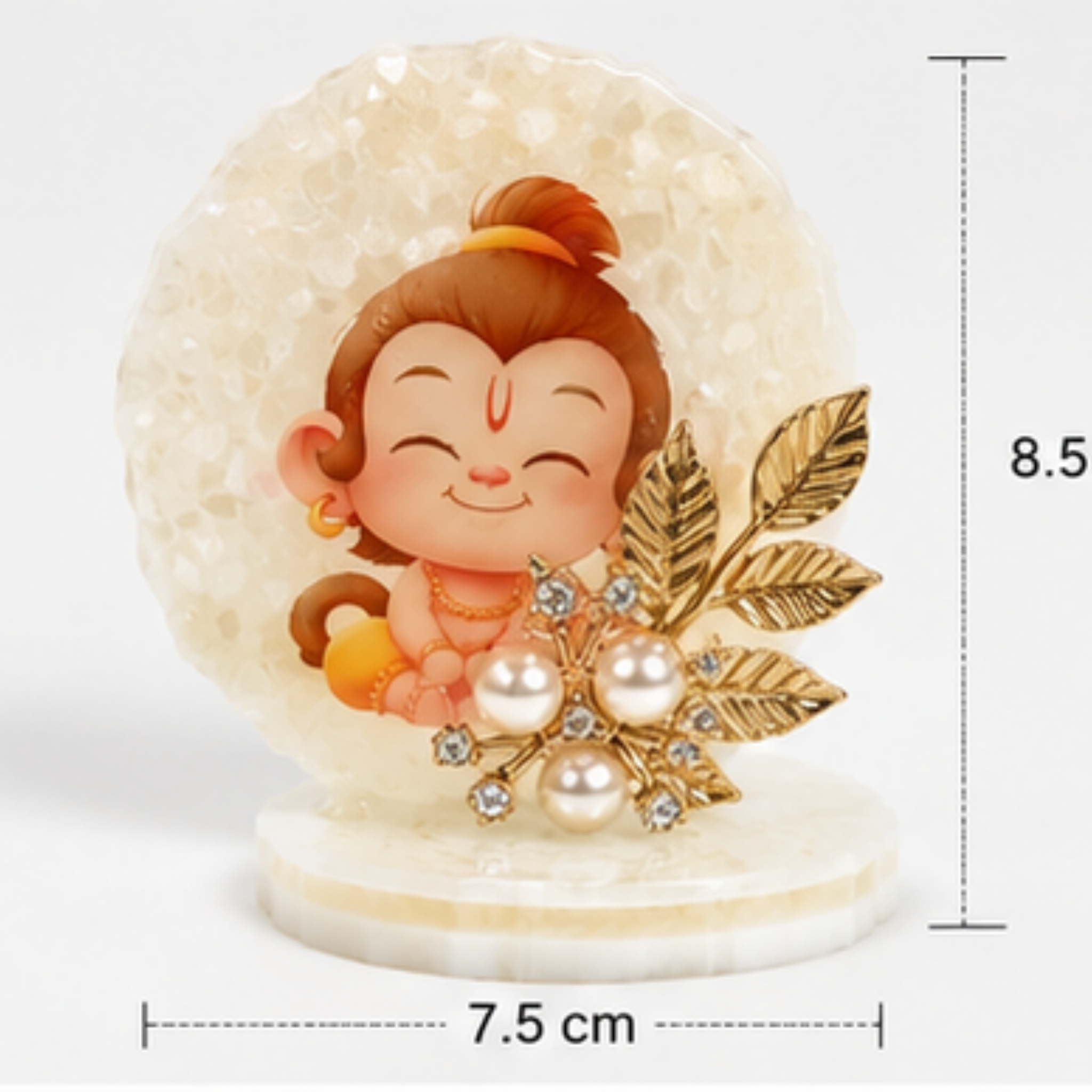 Handmade Resin Baby Hanuman Decorative Idol | Premium Spiritual Desk & dashboard Décor  | Resin Art Showpiece with Pearl & Gold Leaf Embellishments