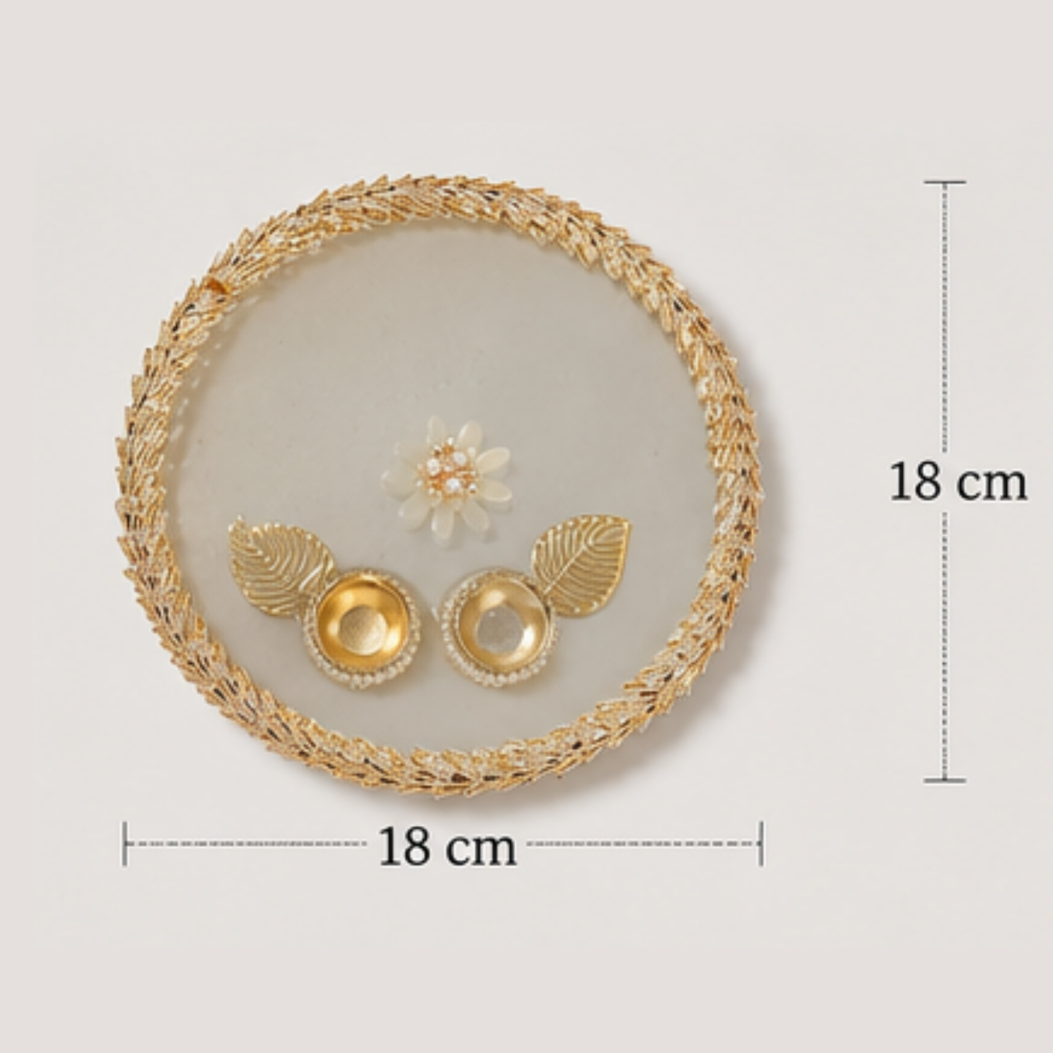 Luxury Handmade Decorative Pooja Thali with Dual Diya Holders – Elegant Gold & Pearl Finish