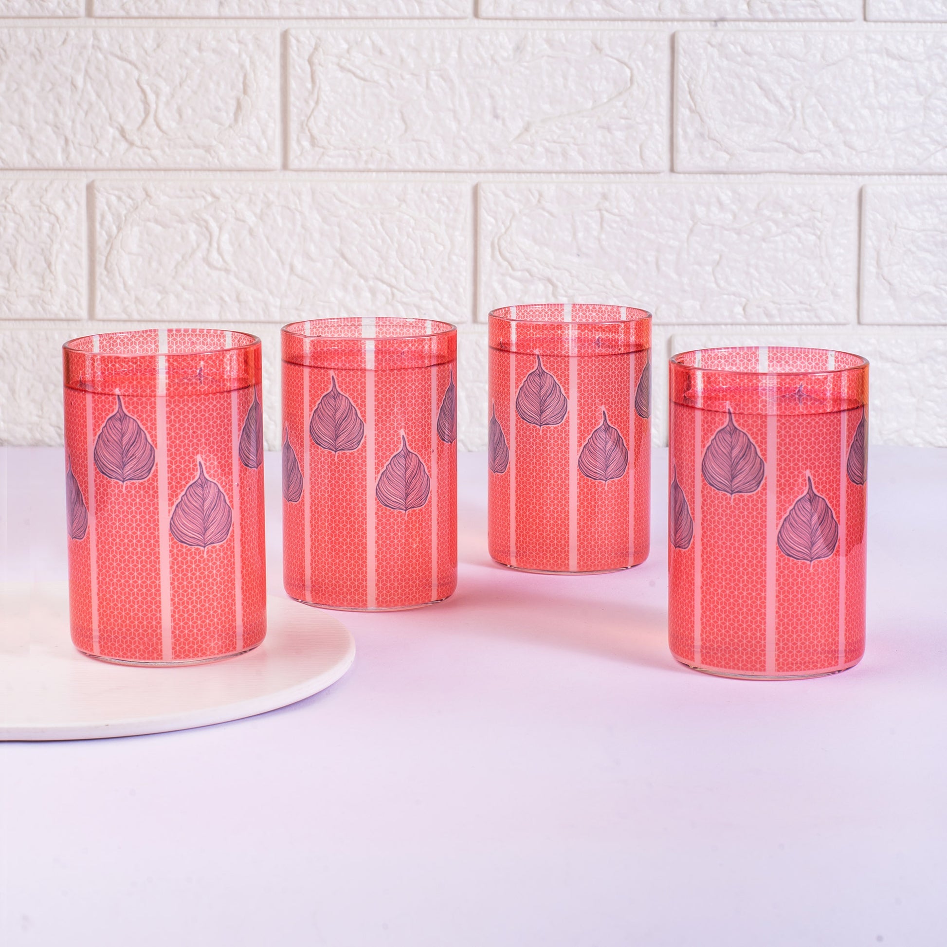 Peepal Leaf Glass Tumbler Set of 4