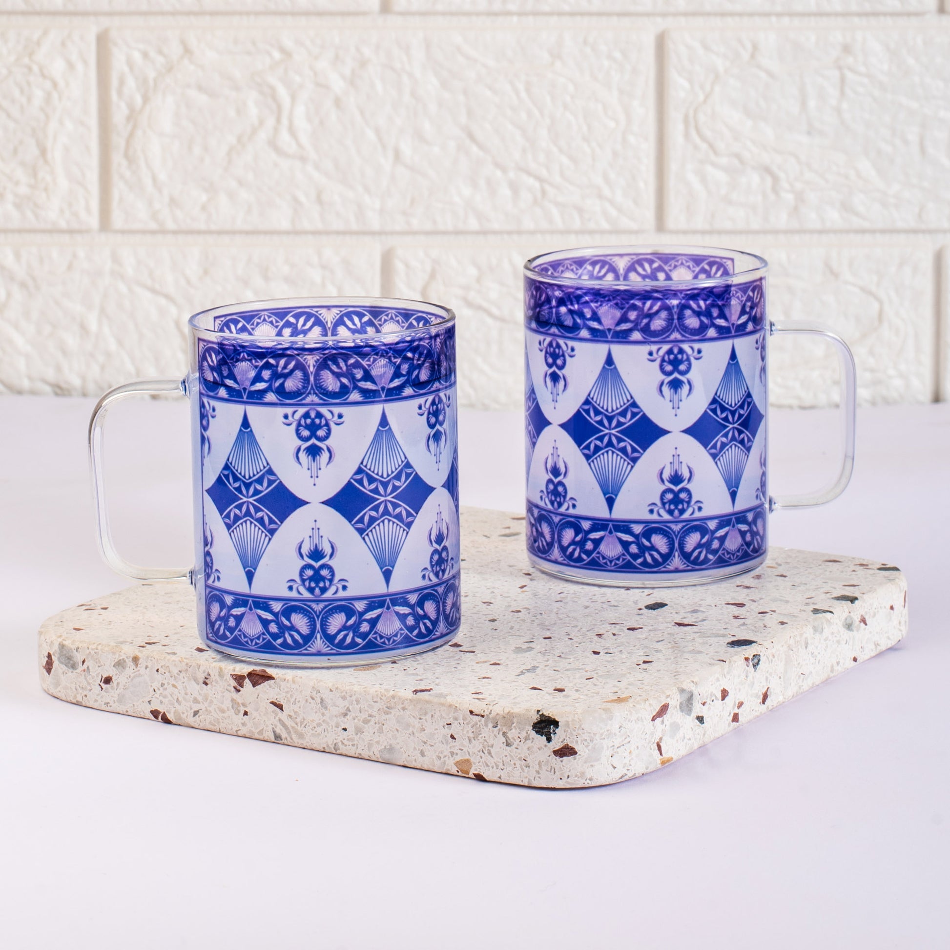 Indigo Print Round Cup Set of 2