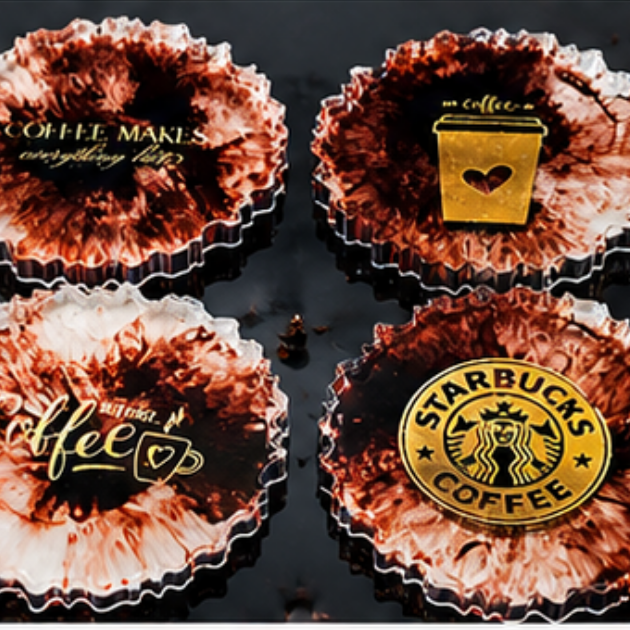 Handmade Resin Coffee-Themed Coaster Set of 4 | Coffee Lover Gift | Table Protection Coasters for Home, Office & Café