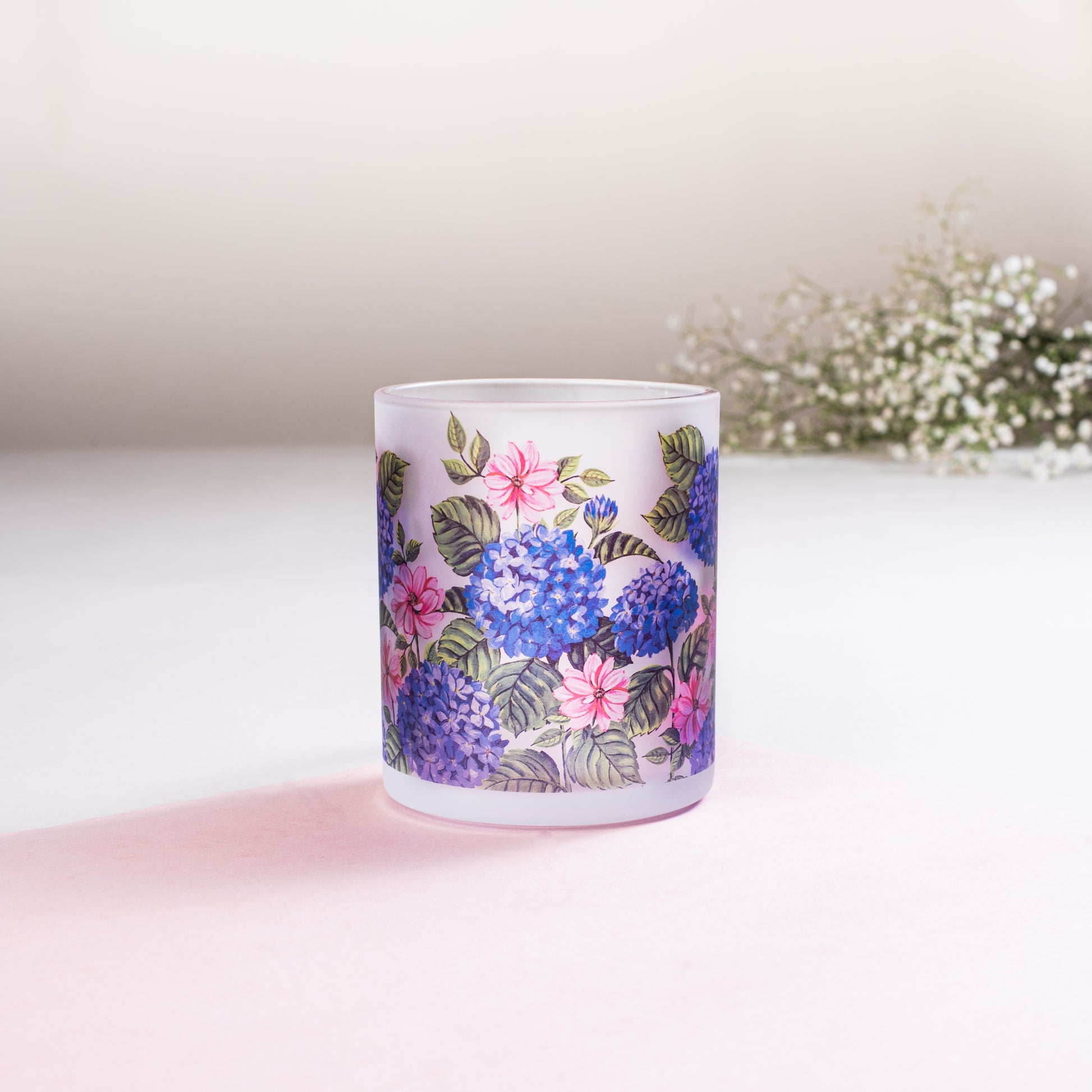 Hydrangea Frosted Glass Mug