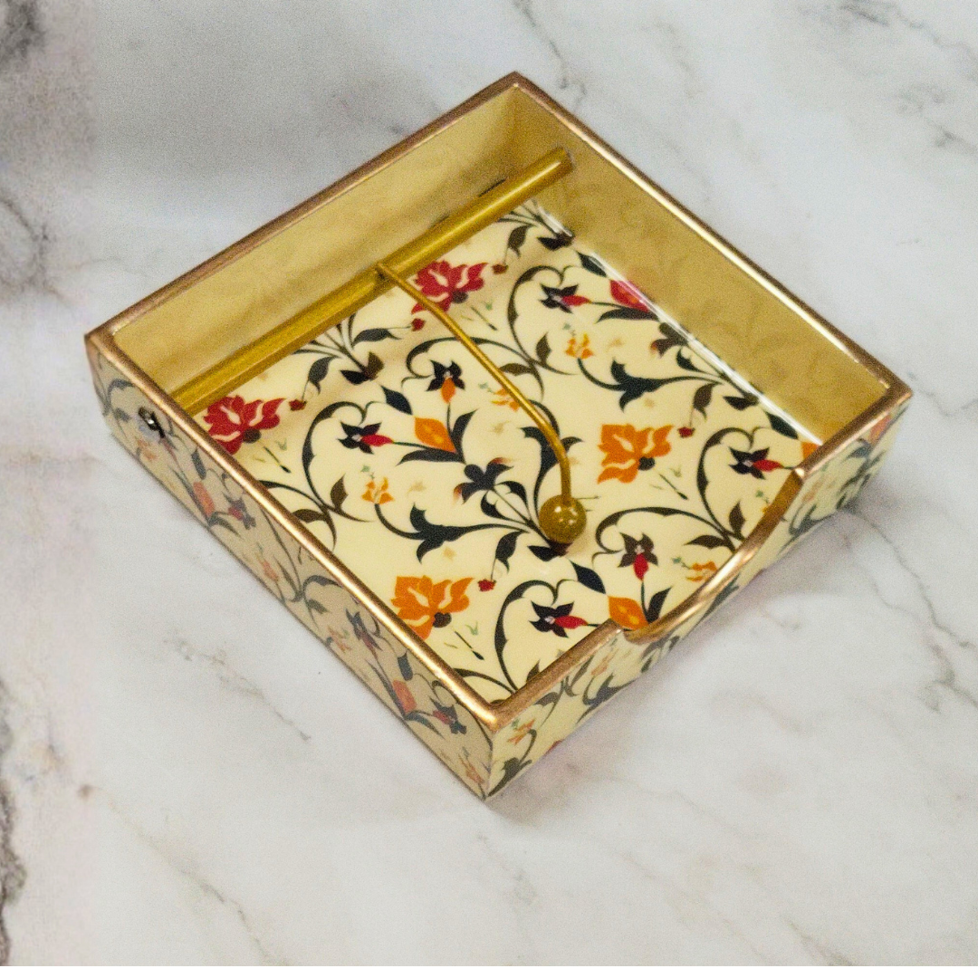 Floral Patterned Resin Napkin Holder with Weighted Arm