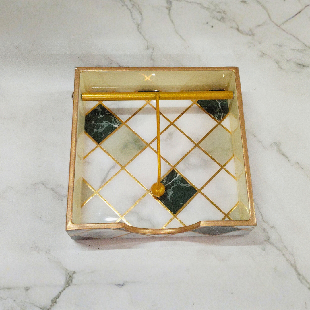 Elegant Marble & Gold Tissue Holder | Premium Napkin Dispenser for Dining Table & Kitchen