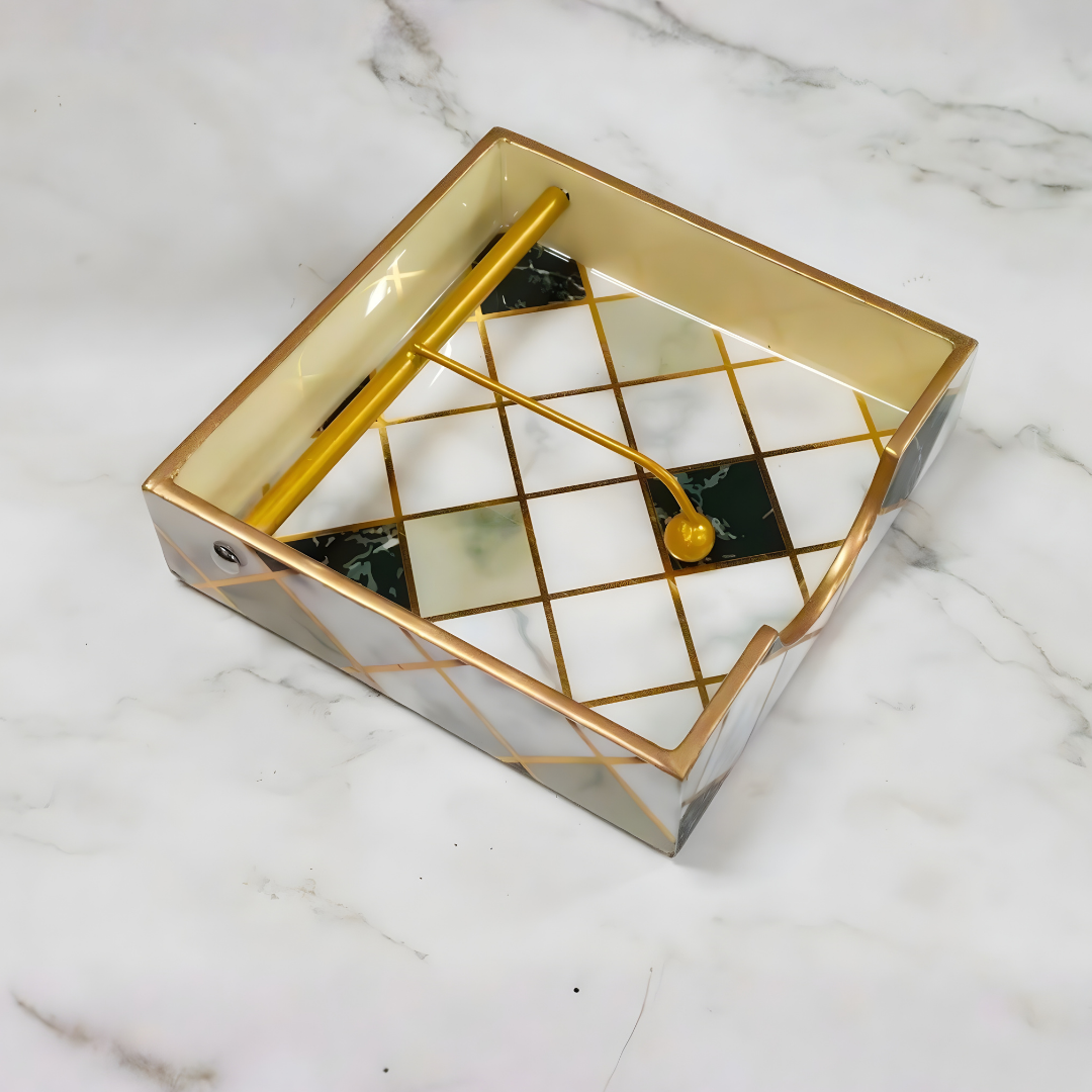 Elegant Marble & Gold Tissue Holder | Premium Napkin Dispenser for Dining Table & Kitchen