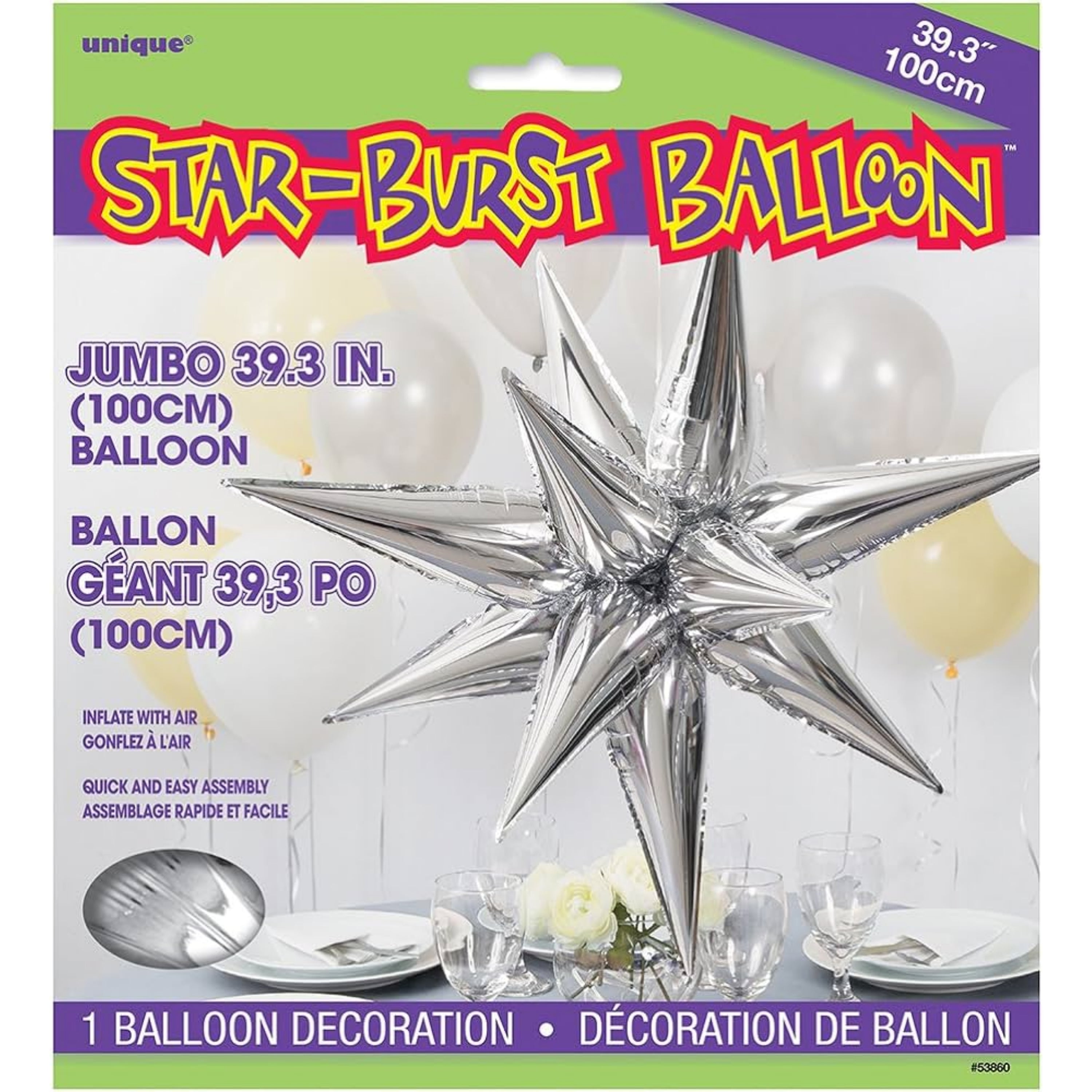 3D SILVER FOIL 12 POINT STAR BURST LARGE 27INCH 1/PKT