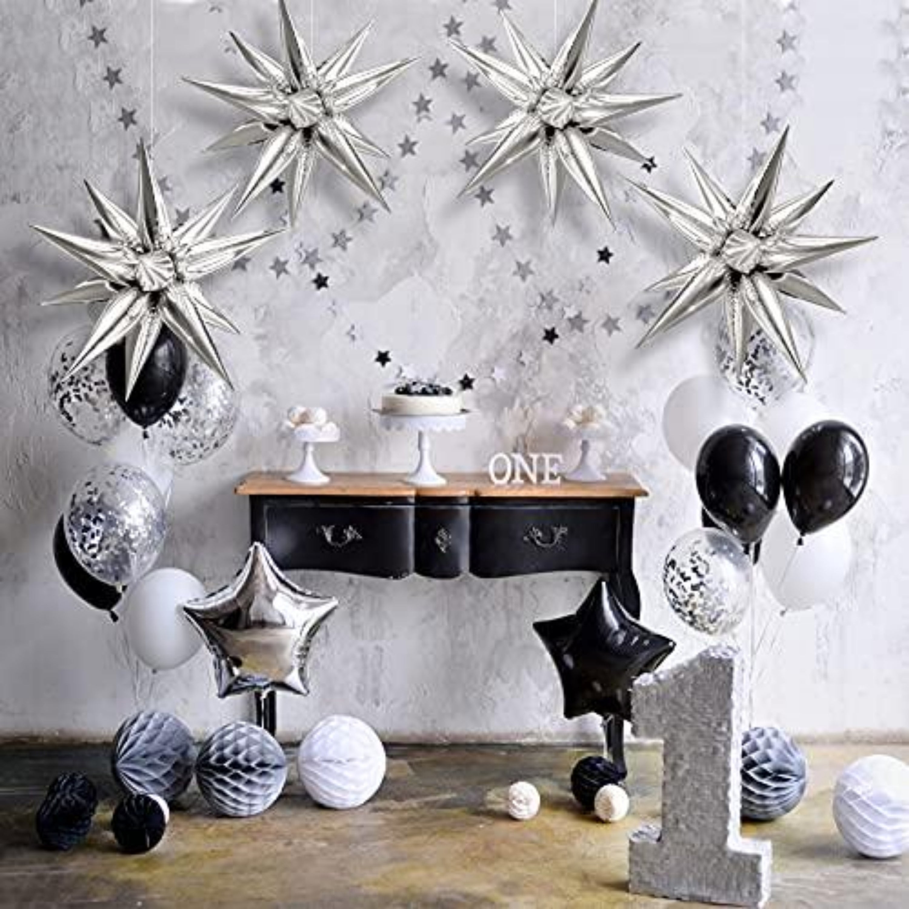 3D SILVER FOIL 12 POINT STAR BURST LARGE 27INCH 1/PKT