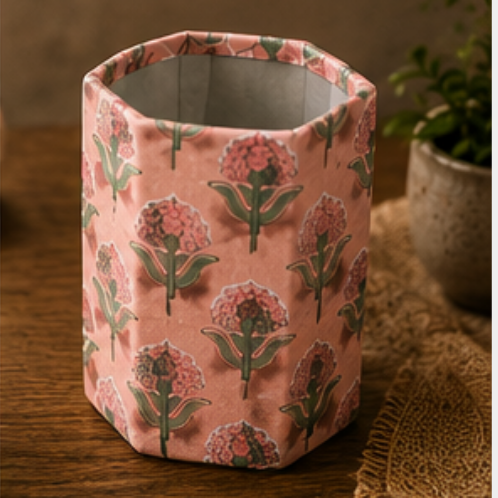 Handmade Floral Desk Essentials Gift Set | Storage Box, Notebook, Photo Frame, Pen Holder & Keychain | Desk Organizer Gift Set
