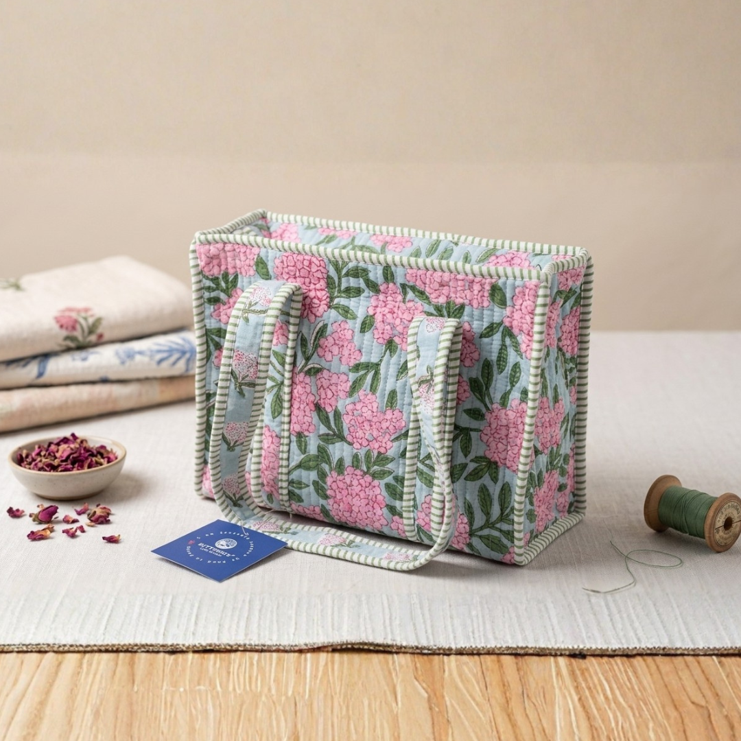 BB Floral Quilted Tote Bag (Pink Bloom Print)