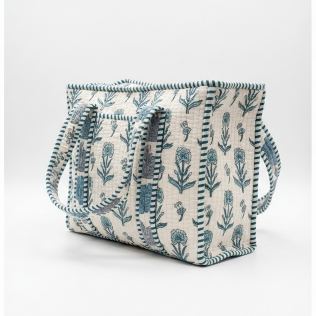 Quilted Cotton Floral Tote Bag – Elegant Everyday Carry