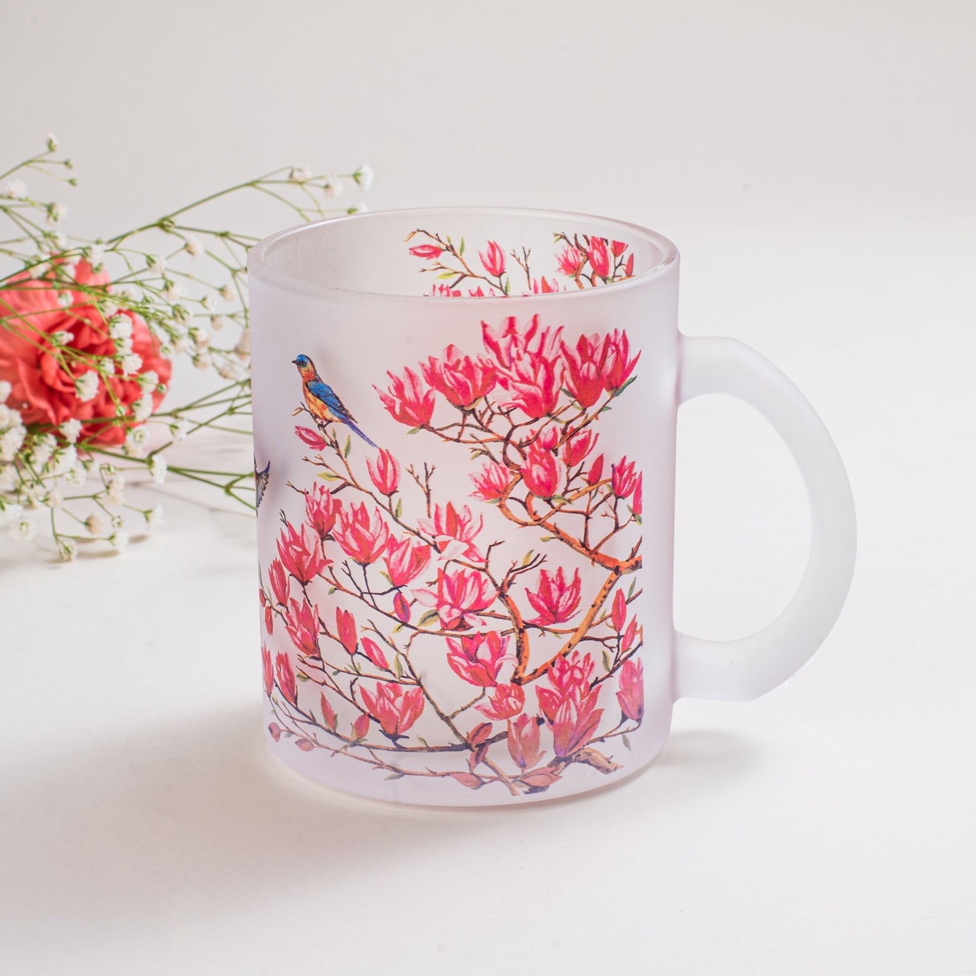 Pink Magnolias Frosted Glass Mug