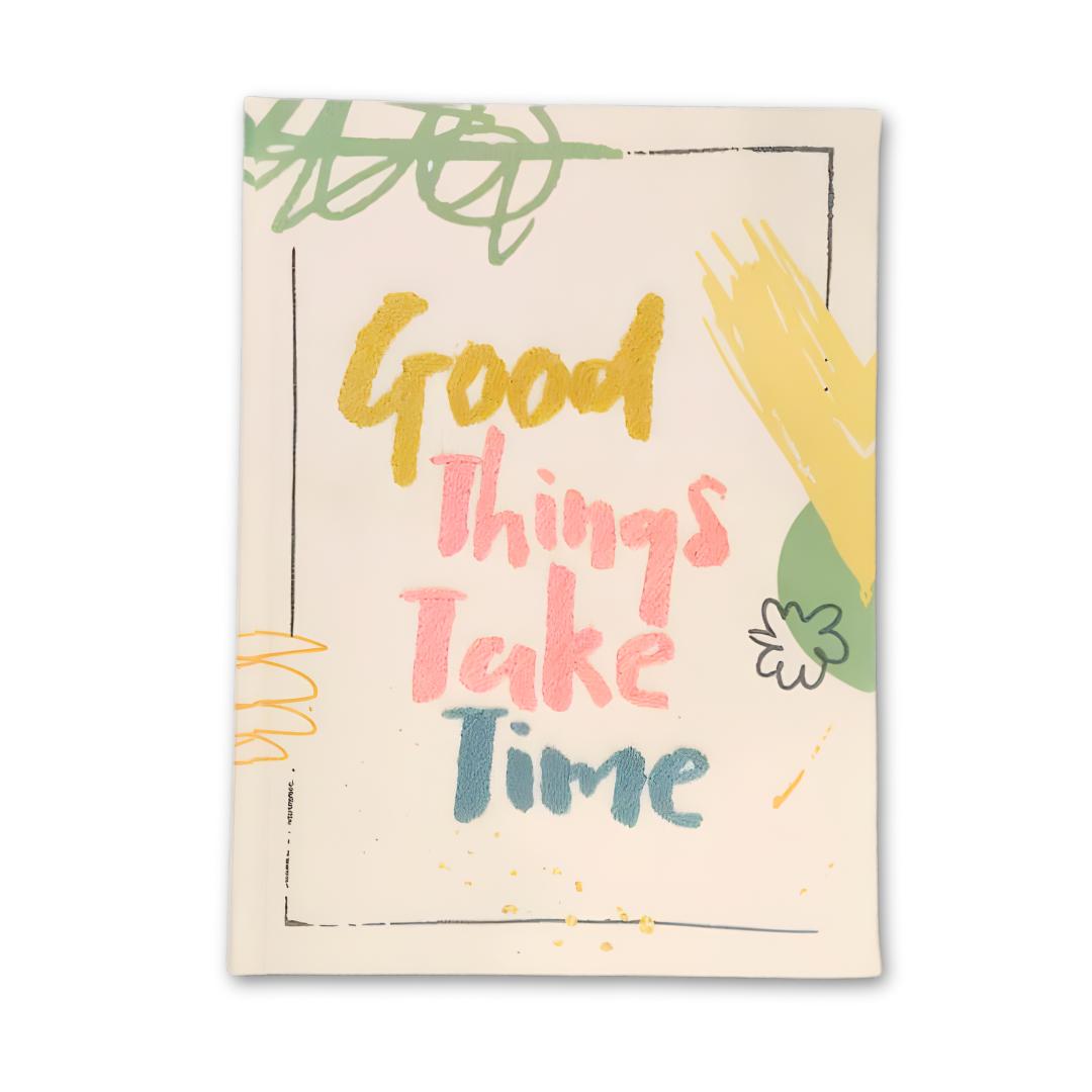 Premium Inspirational Notebooks – Hand-Embroidered & Artistic Quote Journals – "Good Things Take Time" & "Improve Your Tomorrows" – A5 Fabric & Hardcover Stationery Gift A4 SIZE