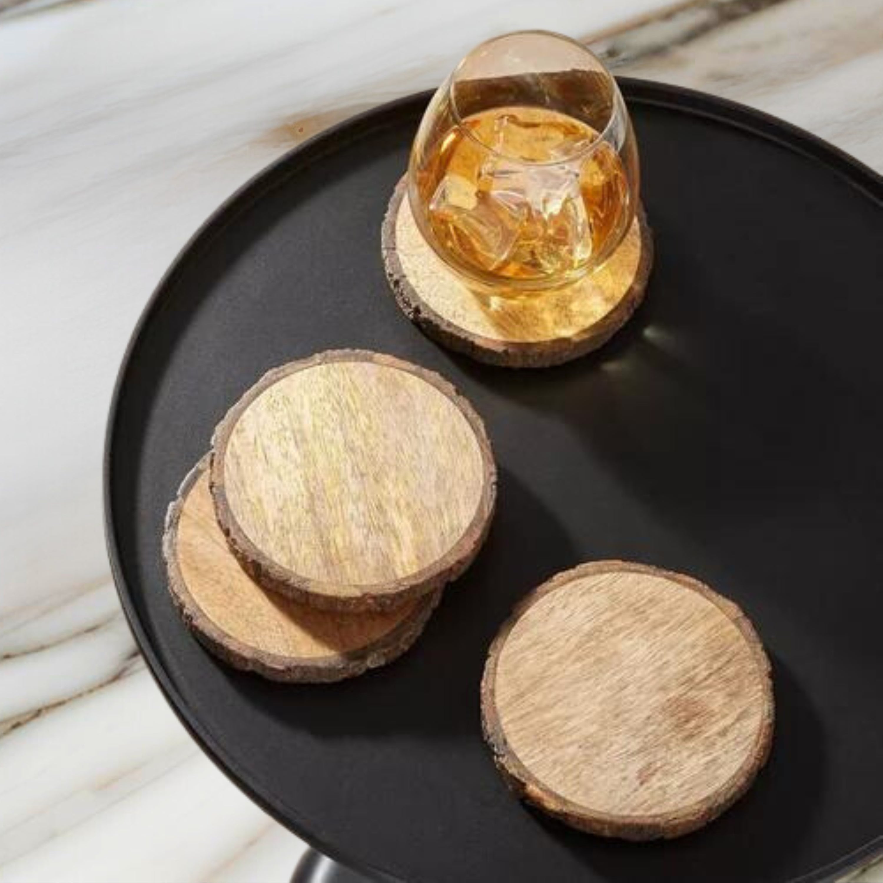 WOODEN BARK 4" COASTER SET