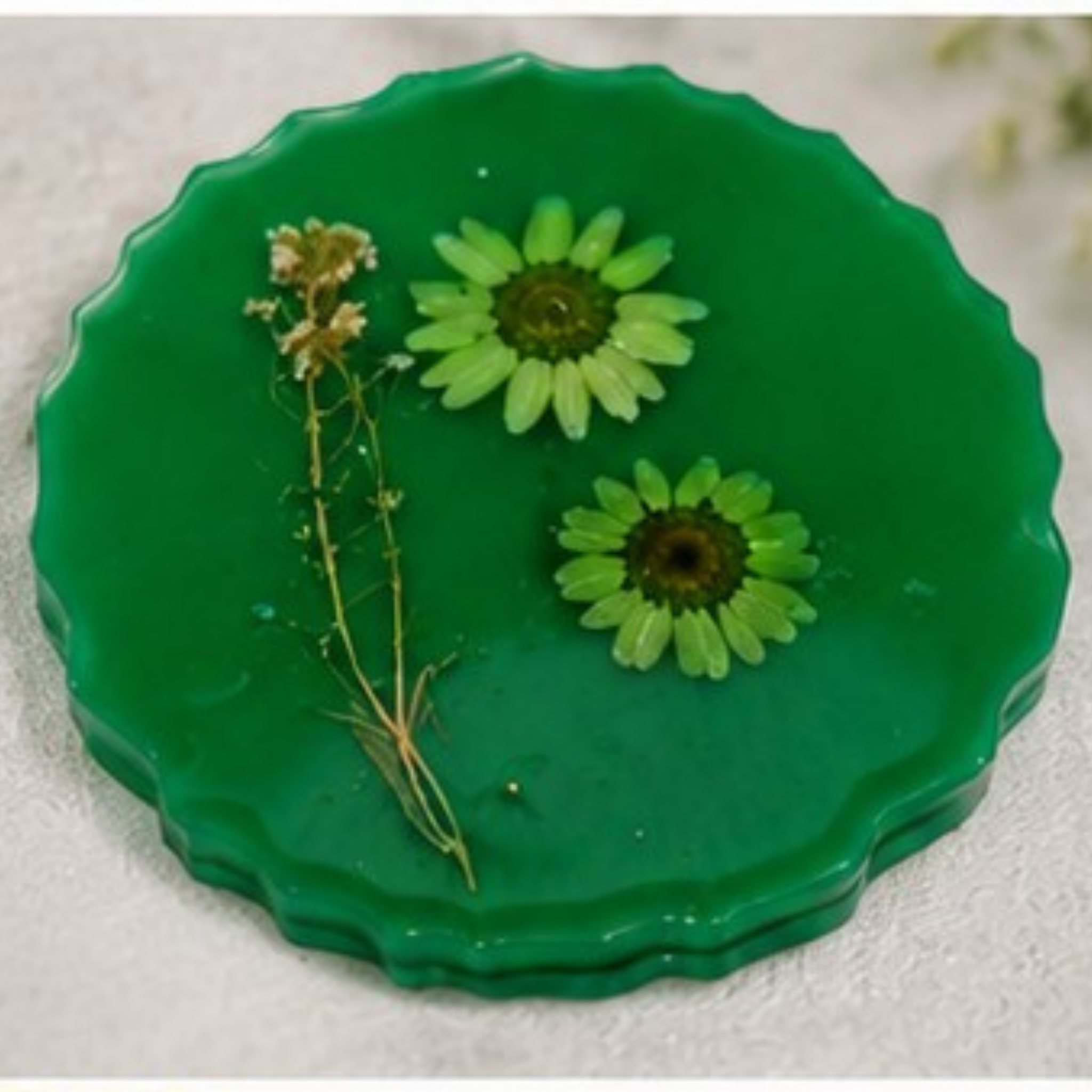 Handmade Pressed Flower Resin Coaster Set of 4 | Green Botanical Coasters | Floral Drink Coasters | Nature-Inspired Home Décor Gift